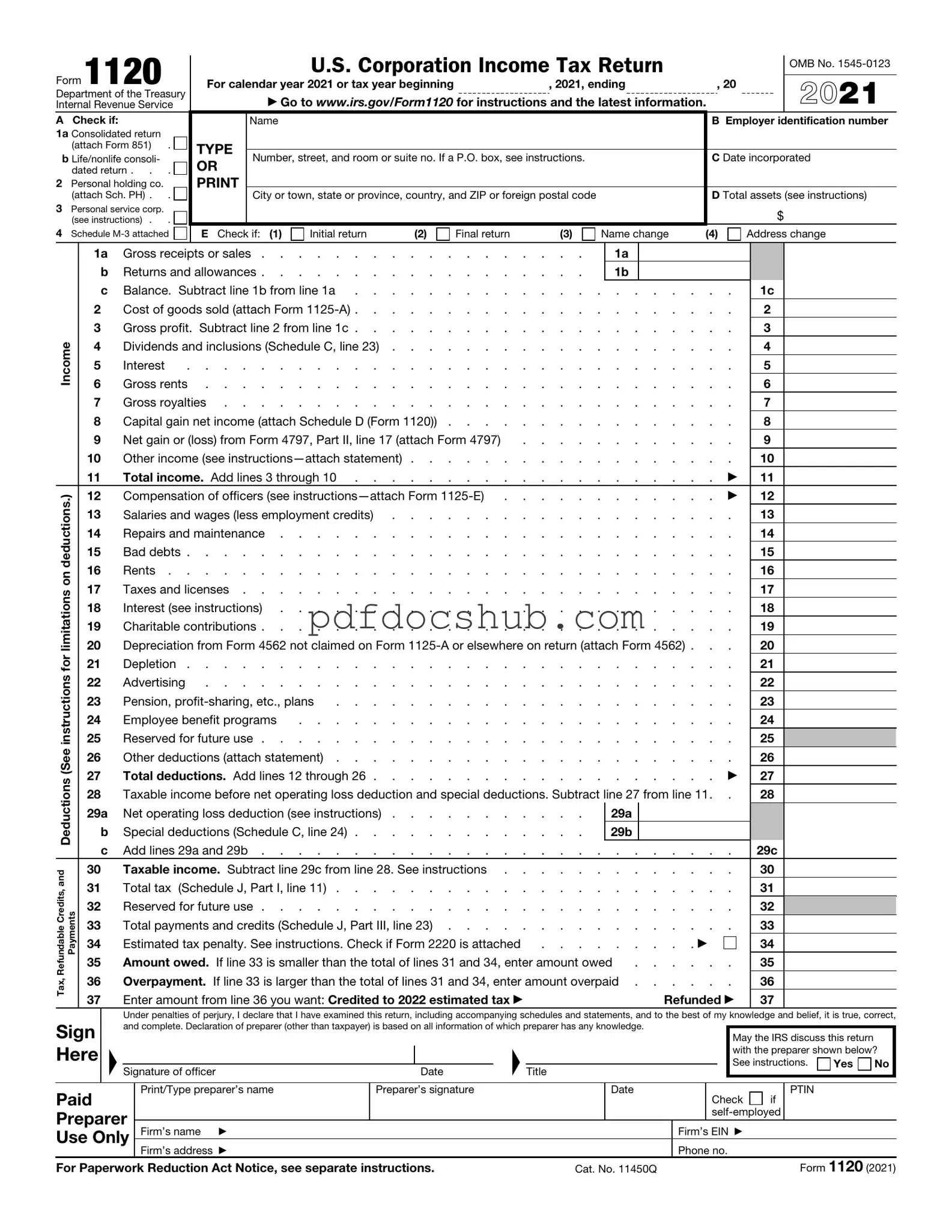 IRS 1120 Template