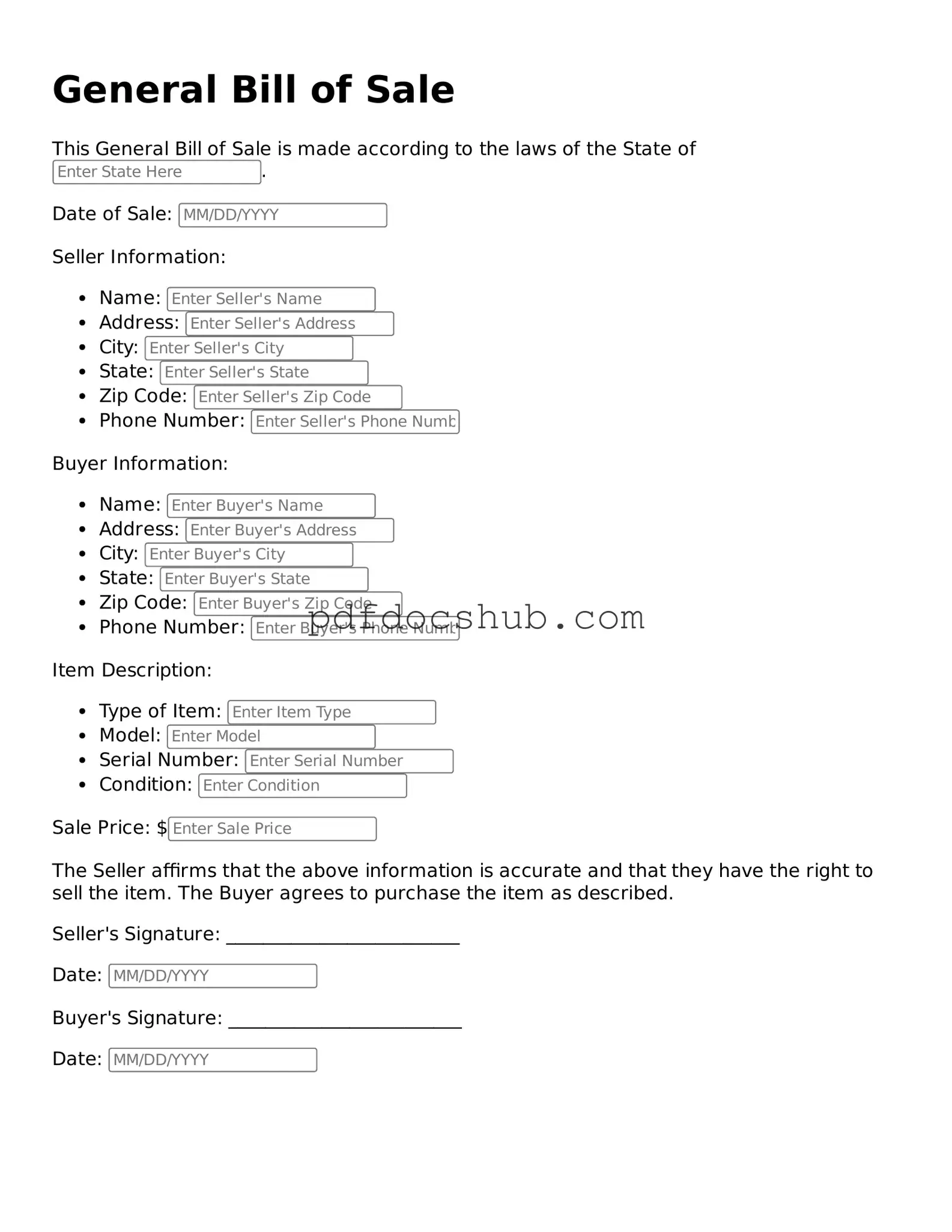 Legal General Bill of Sale Template