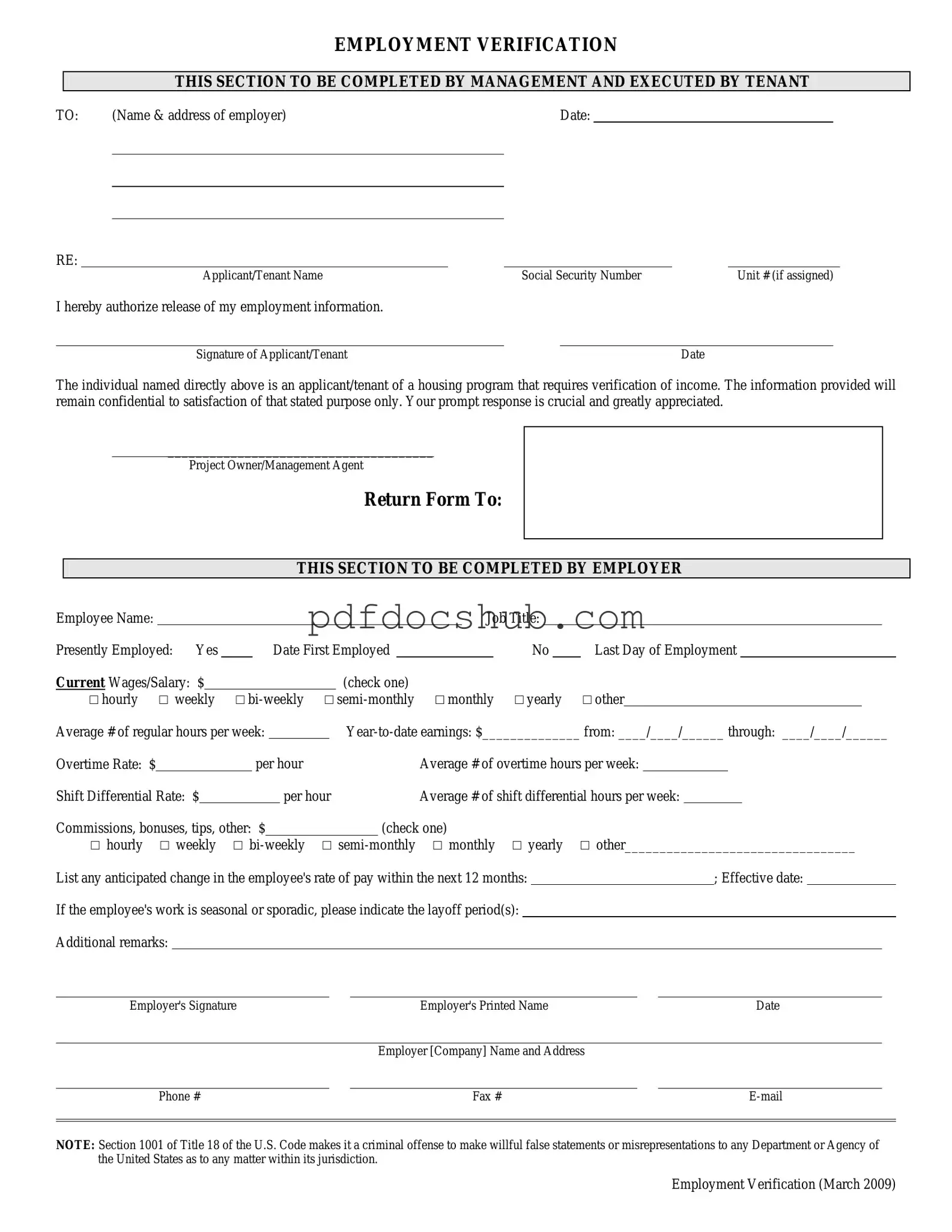 Employment verification form Template
