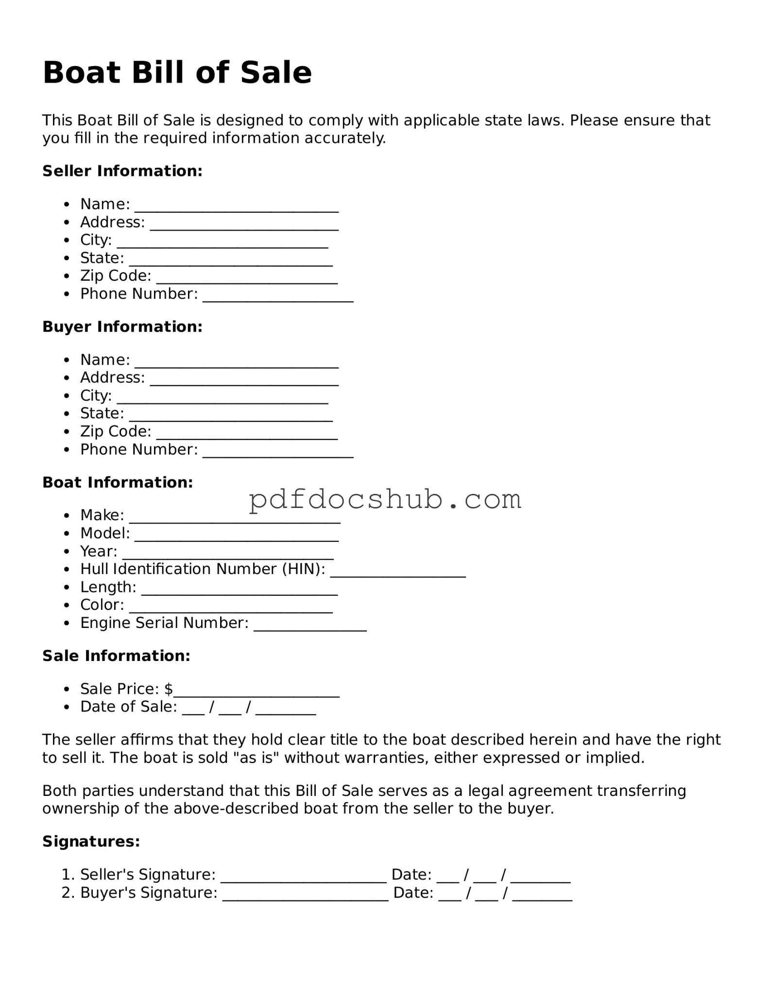 Legal Boat Bill of Sale Template