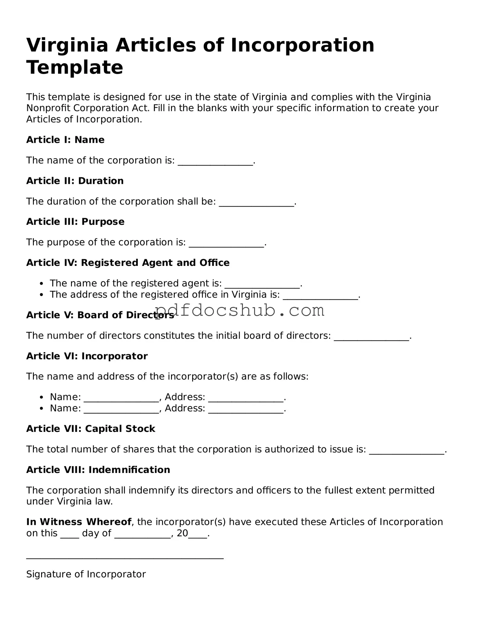 Attorney-Approved Virginia Articles of Incorporation Form