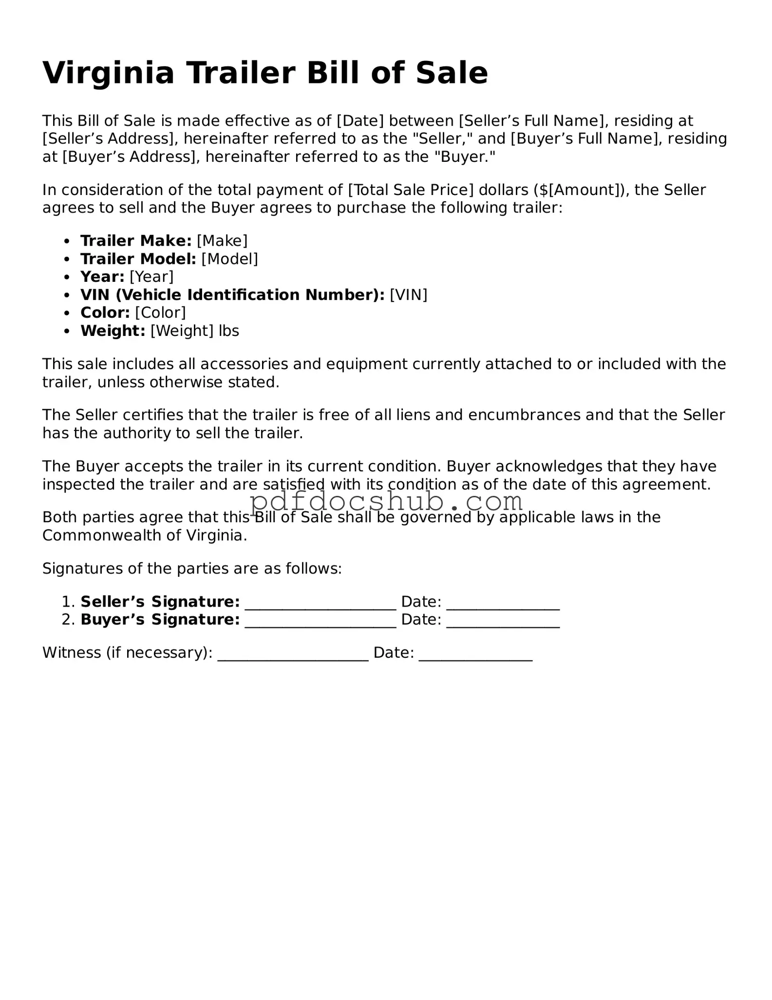Attorney-Approved Virginia Trailer Bill of Sale Form