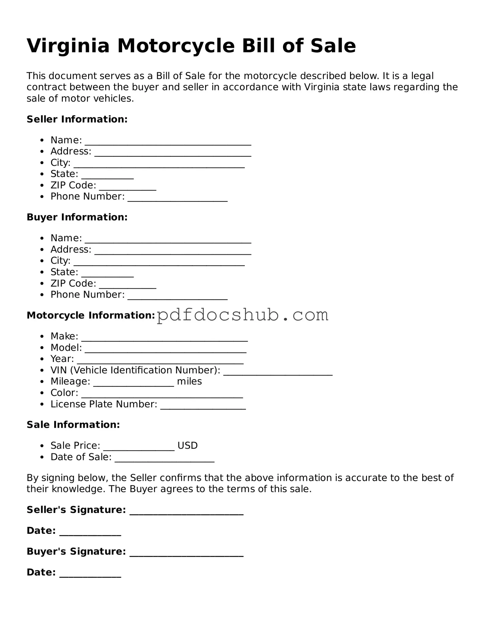 Attorney-Approved Virginia Motorcycle Bill of Sale Form