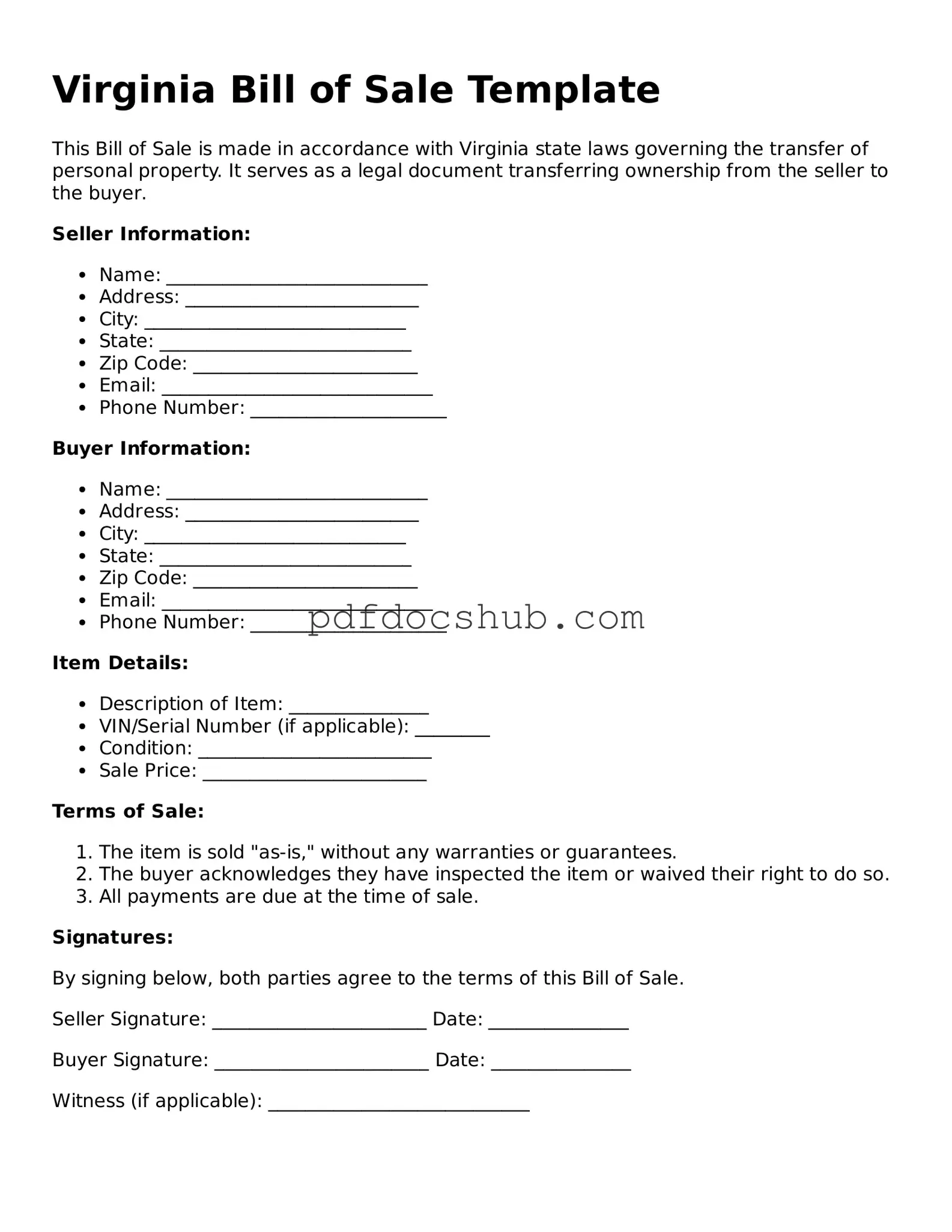 Attorney-Approved Virginia Bill of Sale Form