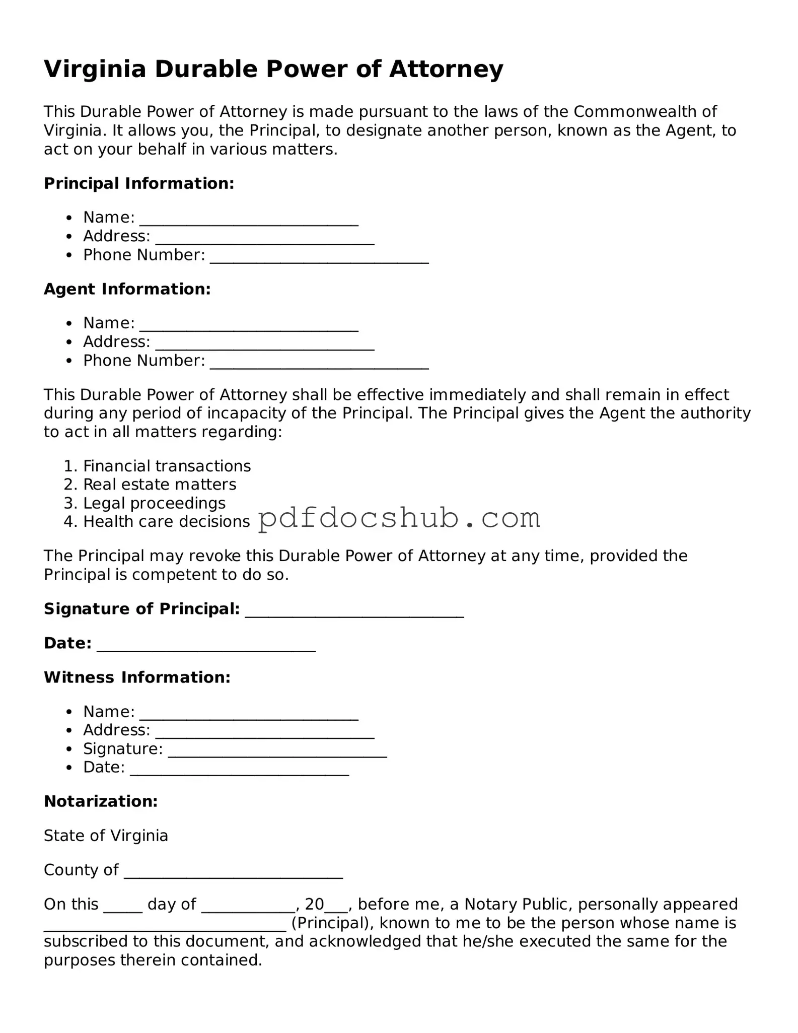 Attorney-Approved Virginia Durable Power of Attorney Form