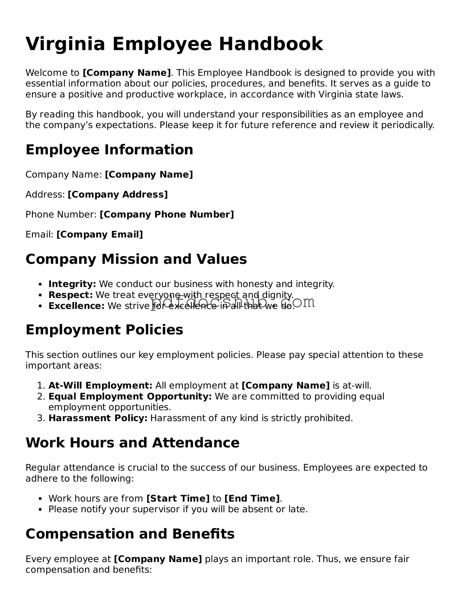 Attorney-Approved Virginia Employee Handbook Form