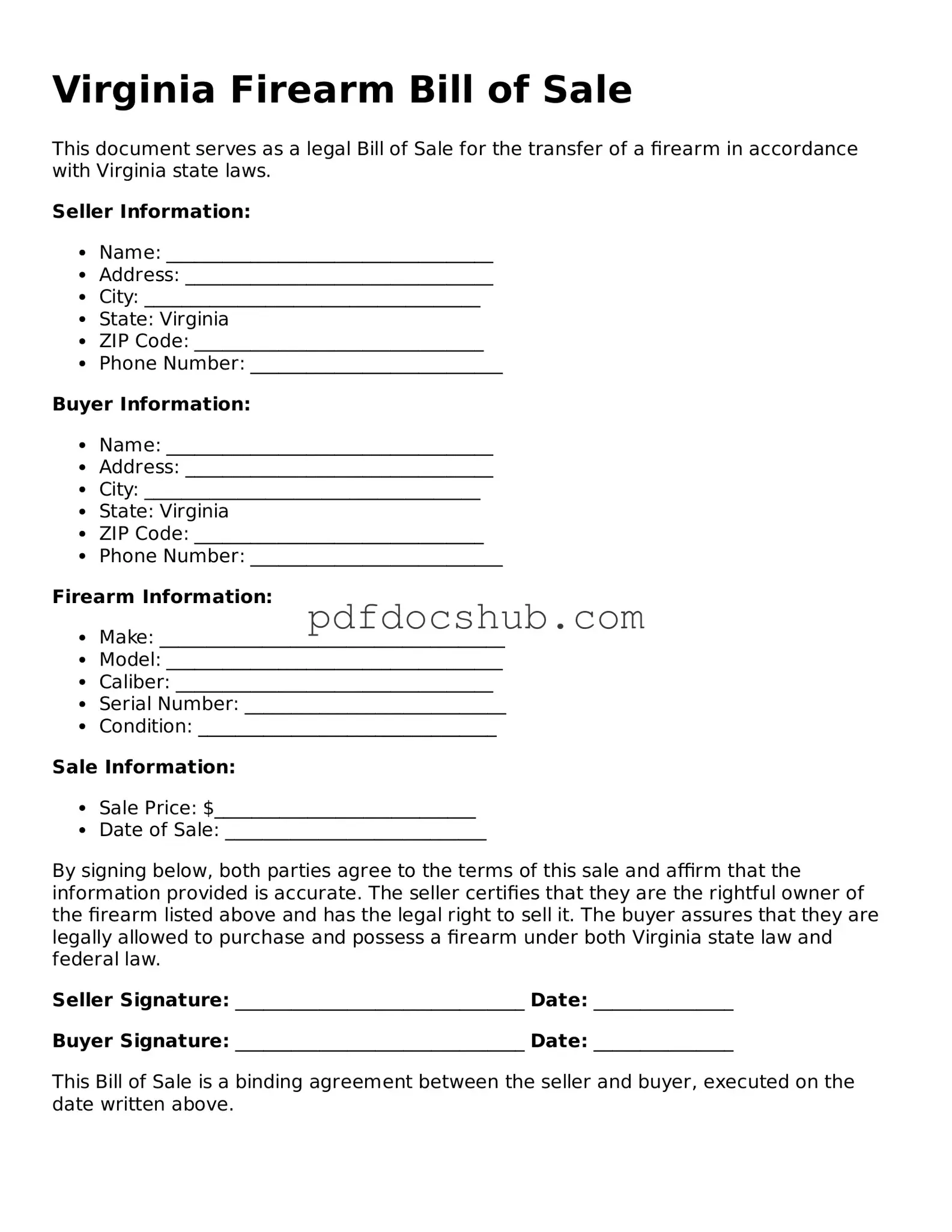 Attorney-Approved Virginia Firearm Bill of Sale Form