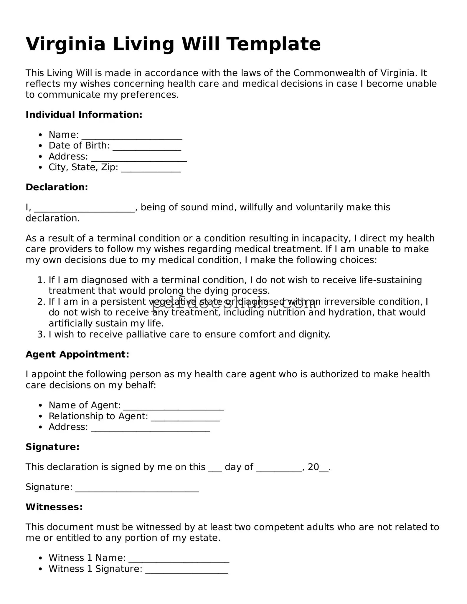 Attorney-Approved Virginia Living Will Form