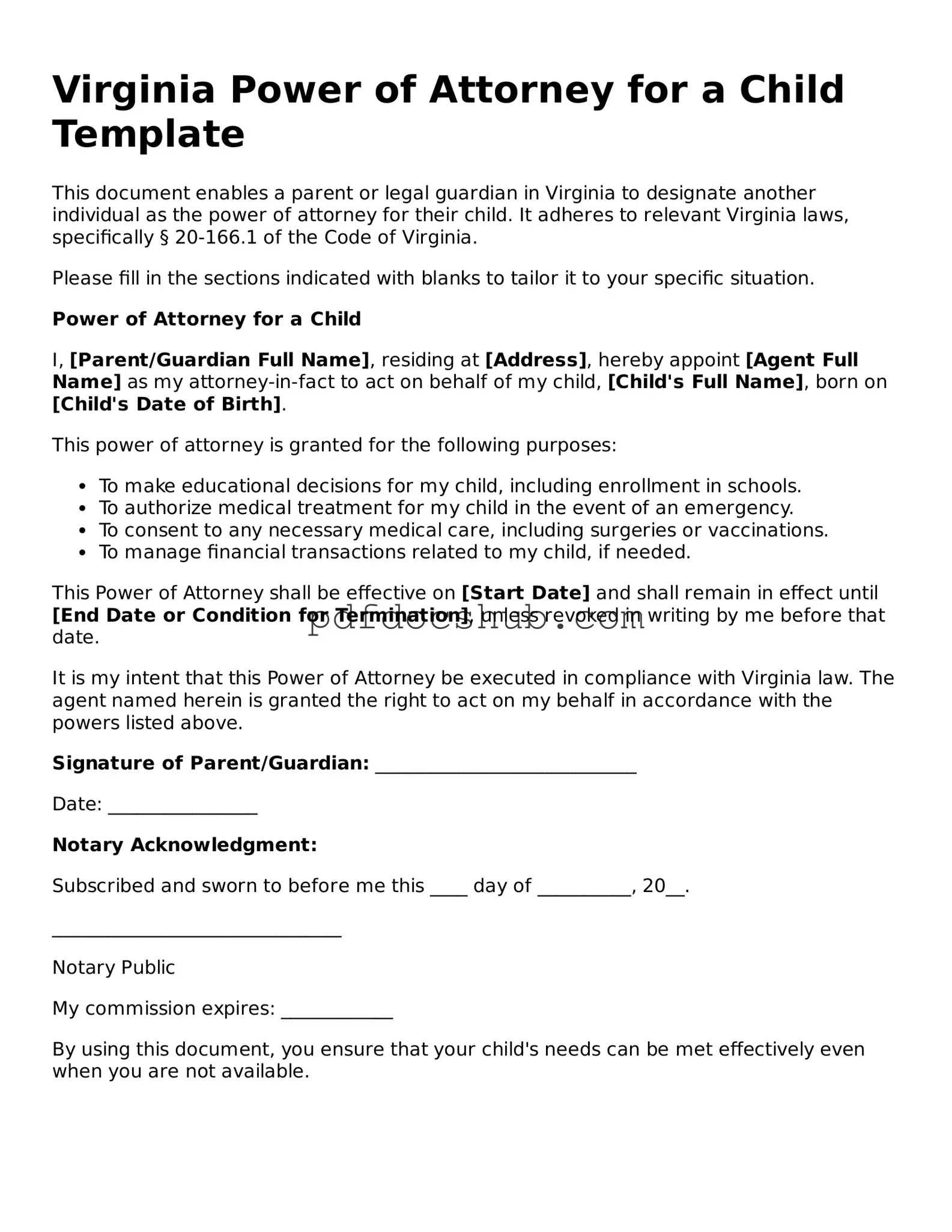 Attorney-Approved Virginia Power of Attorney for a Child Form