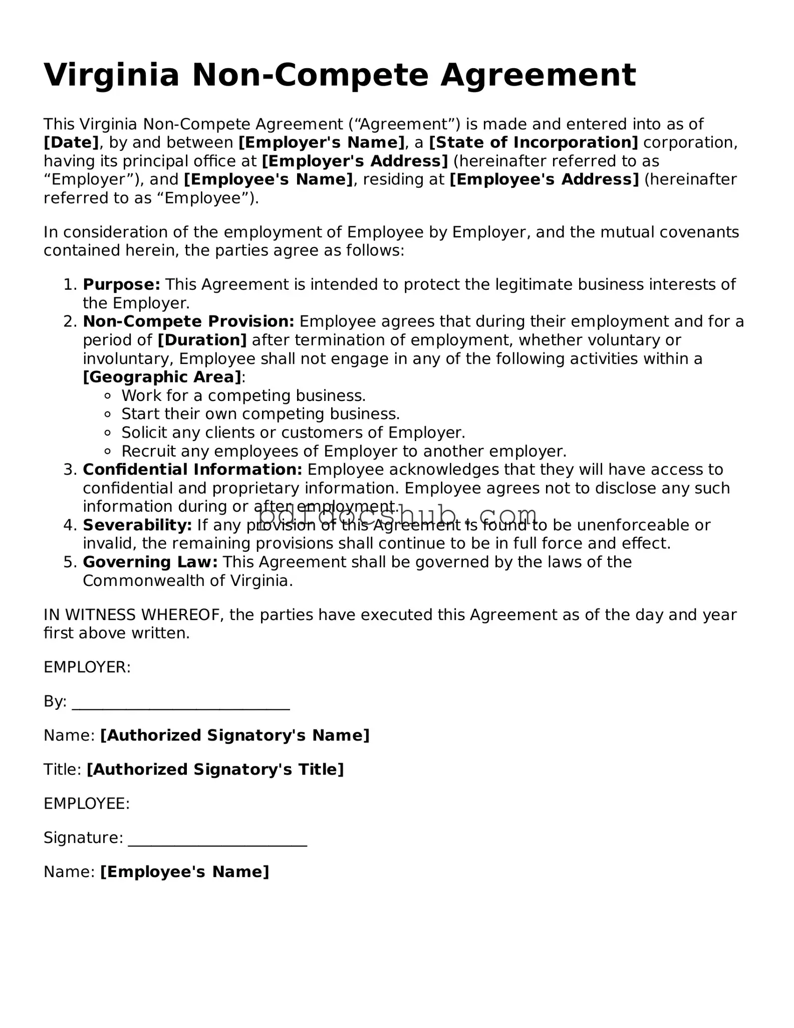 Attorney-Approved Virginia Non-compete Agreement Form