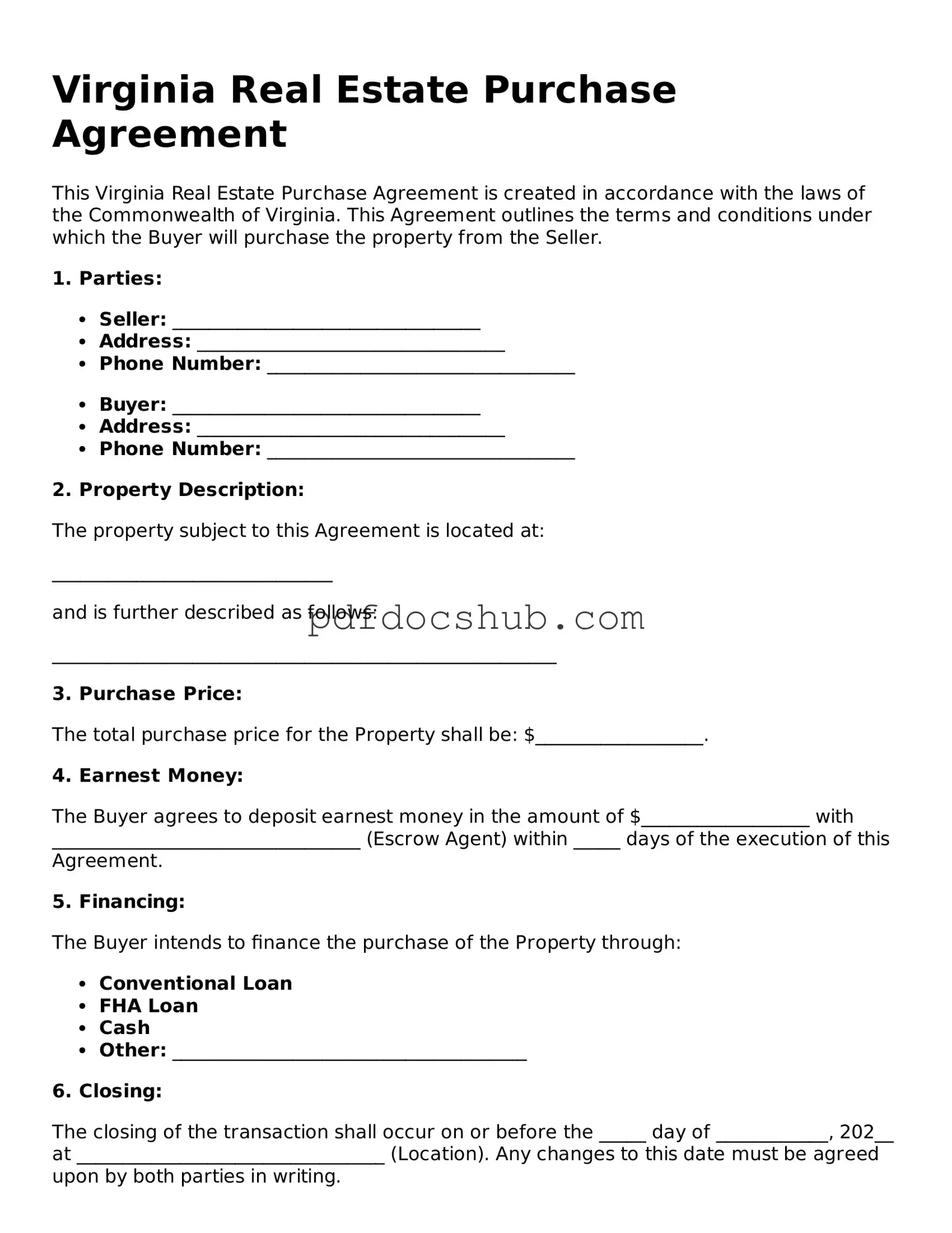 Attorney-Approved Virginia Real Estate Purchase Agreement Form