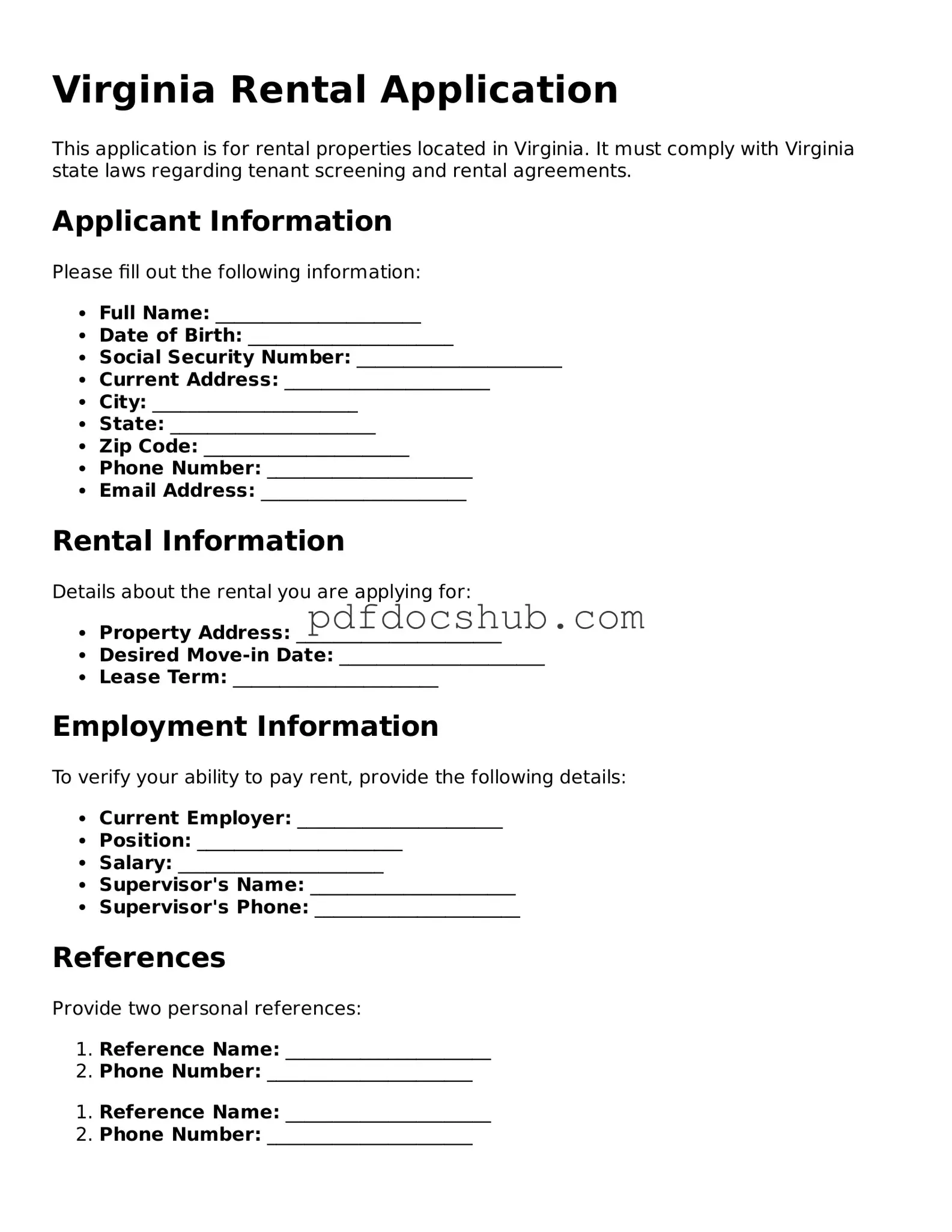Attorney-Approved Virginia Rental Application Form