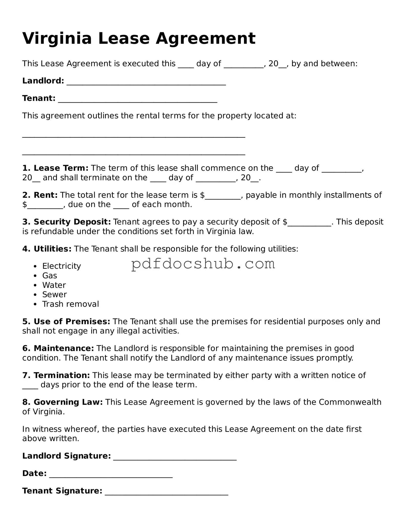 Attorney-Approved Virginia Lease Agreement Form