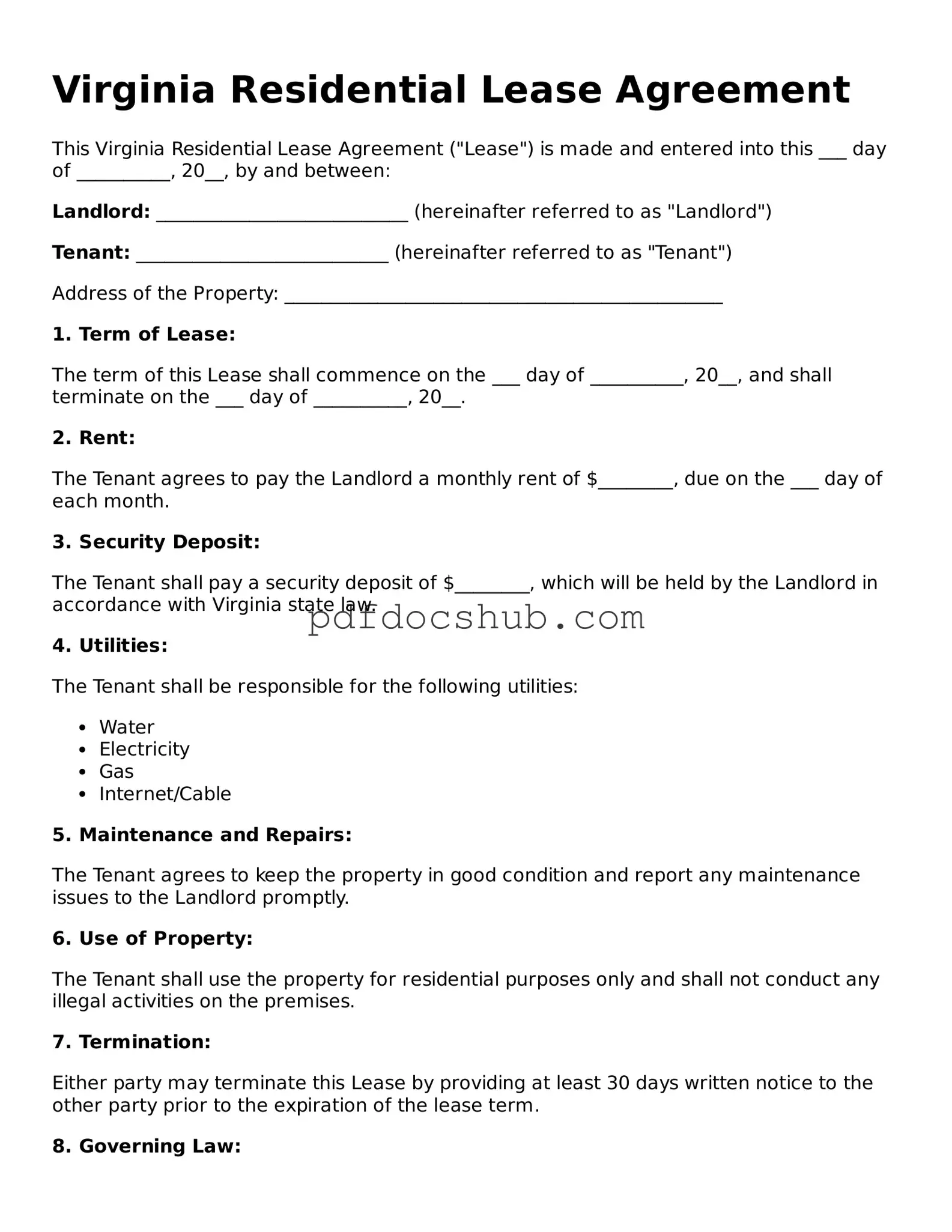 Attorney-Approved Virginia Residential Lease Agreement Form