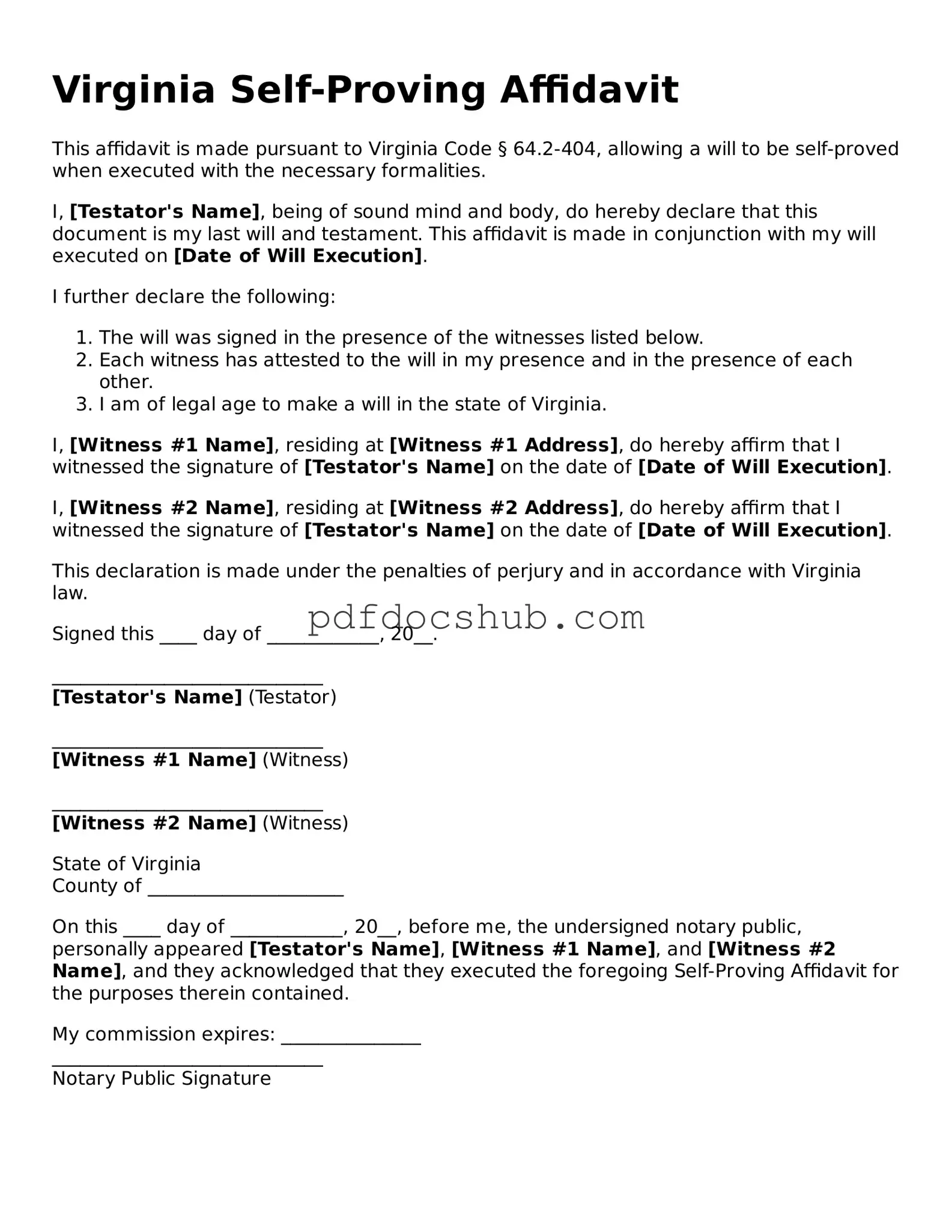Attorney-Approved Virginia Self-Proving Affidavit Form