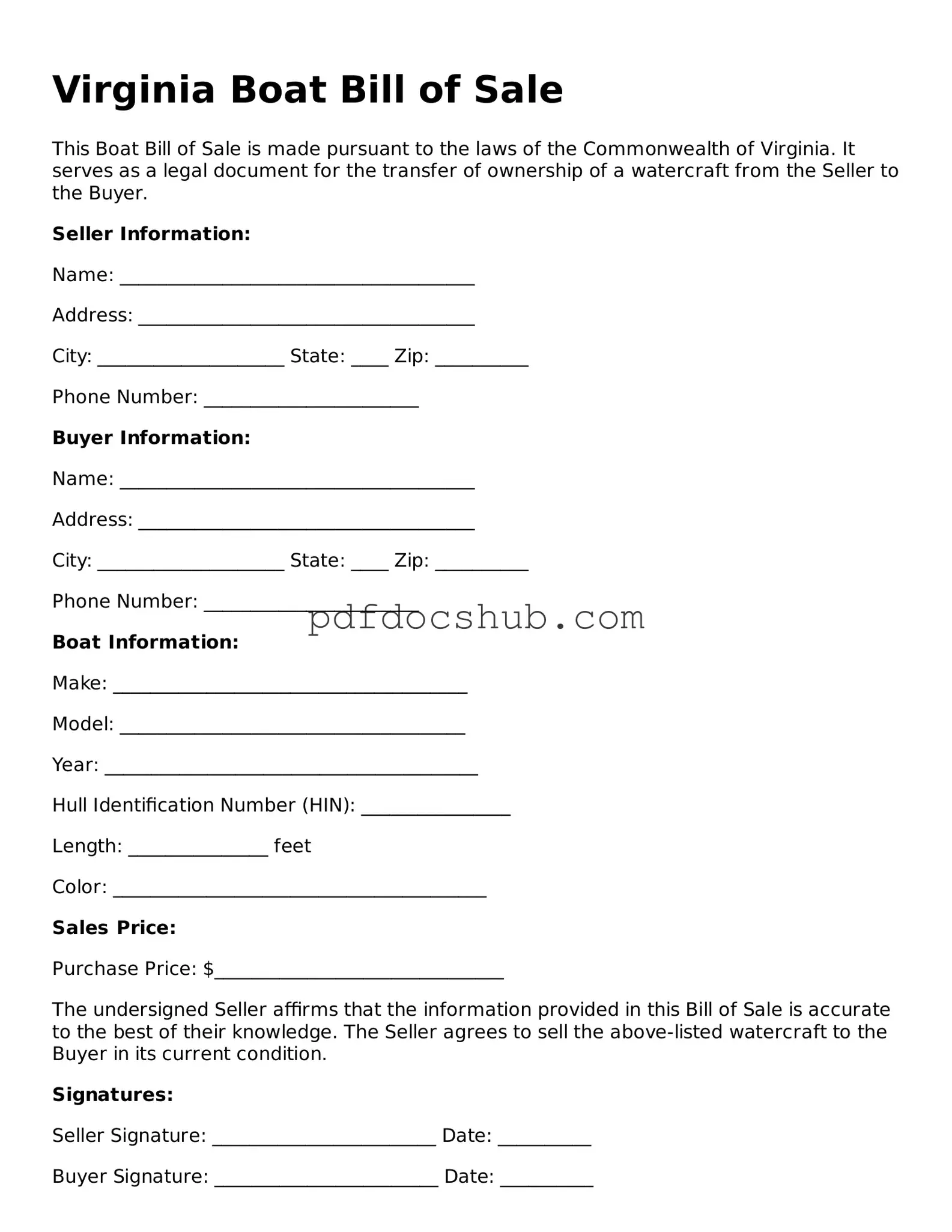 Attorney-Approved Virginia Boat Bill of Sale Form