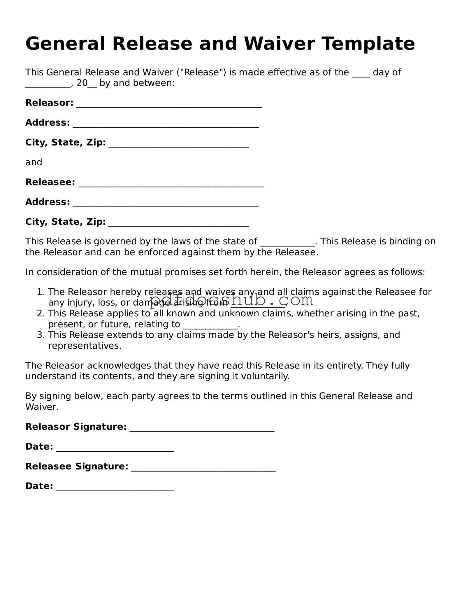 Legal Release of Liability Template