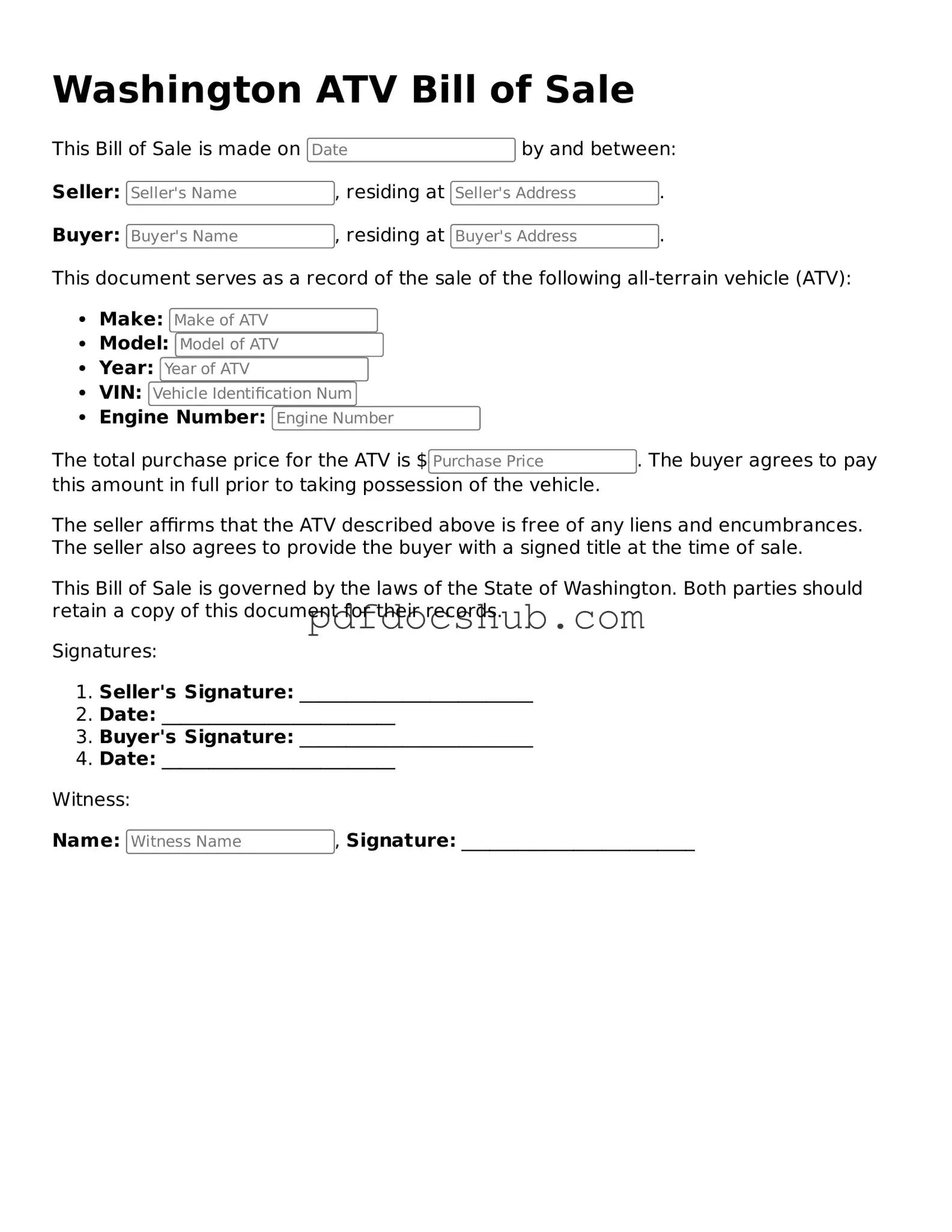 Attorney-Approved Washington ATV Bill of Sale Form