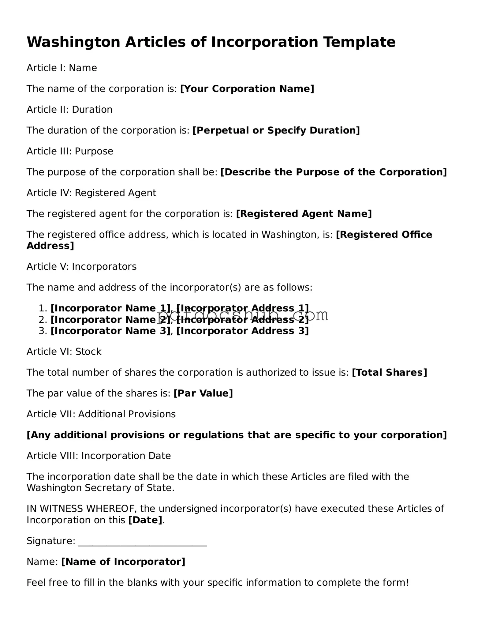 Attorney-Approved Washington Articles of Incorporation Form