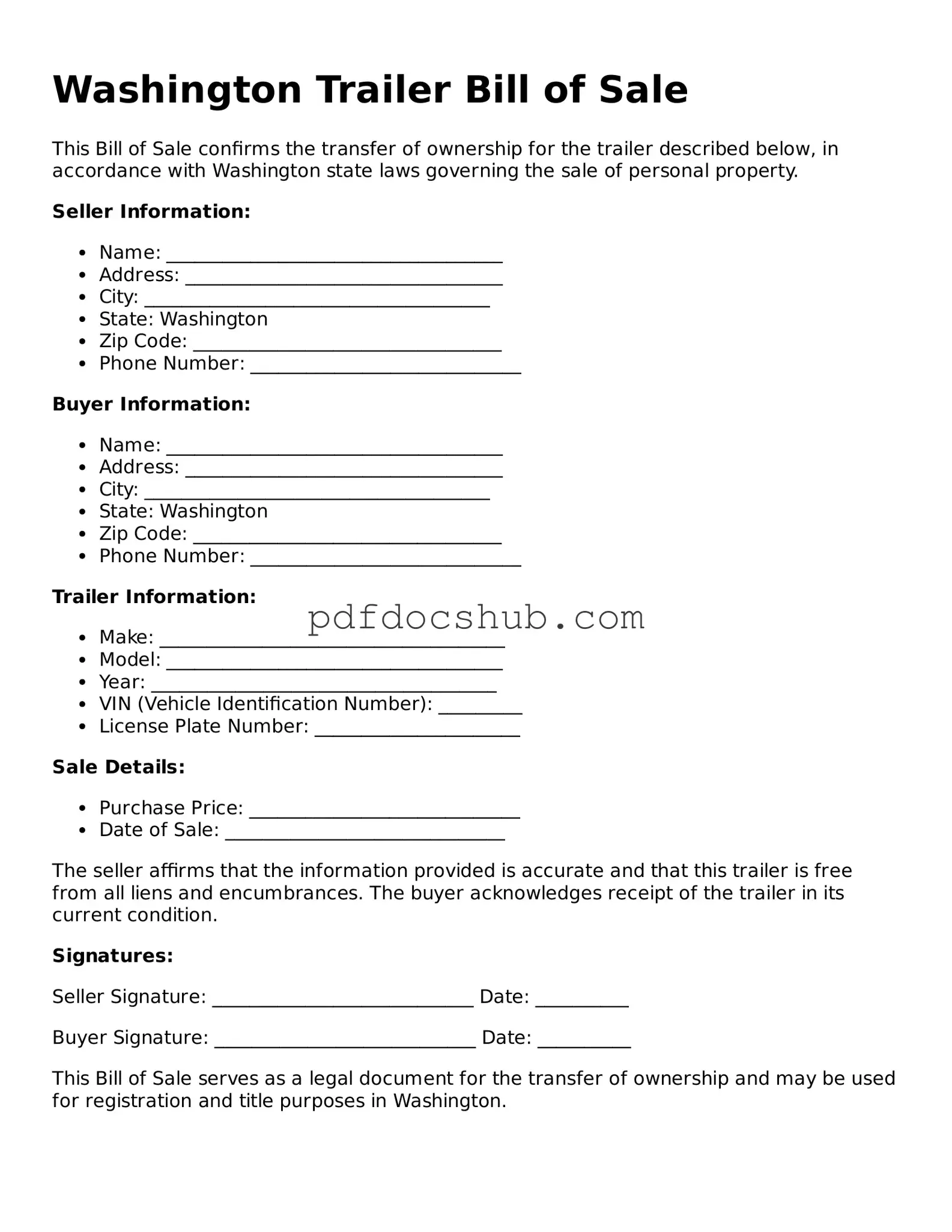 Attorney-Approved Washington Trailer Bill of Sale Form