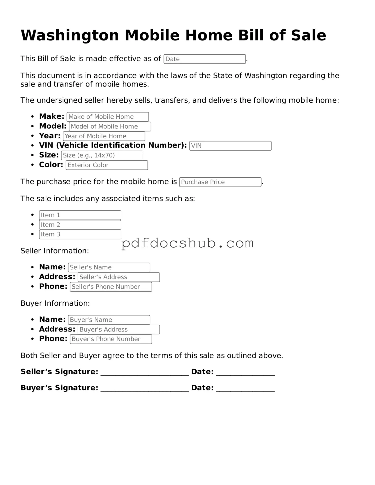 Attorney-Approved Washington Mobile Home Bill of Sale Form