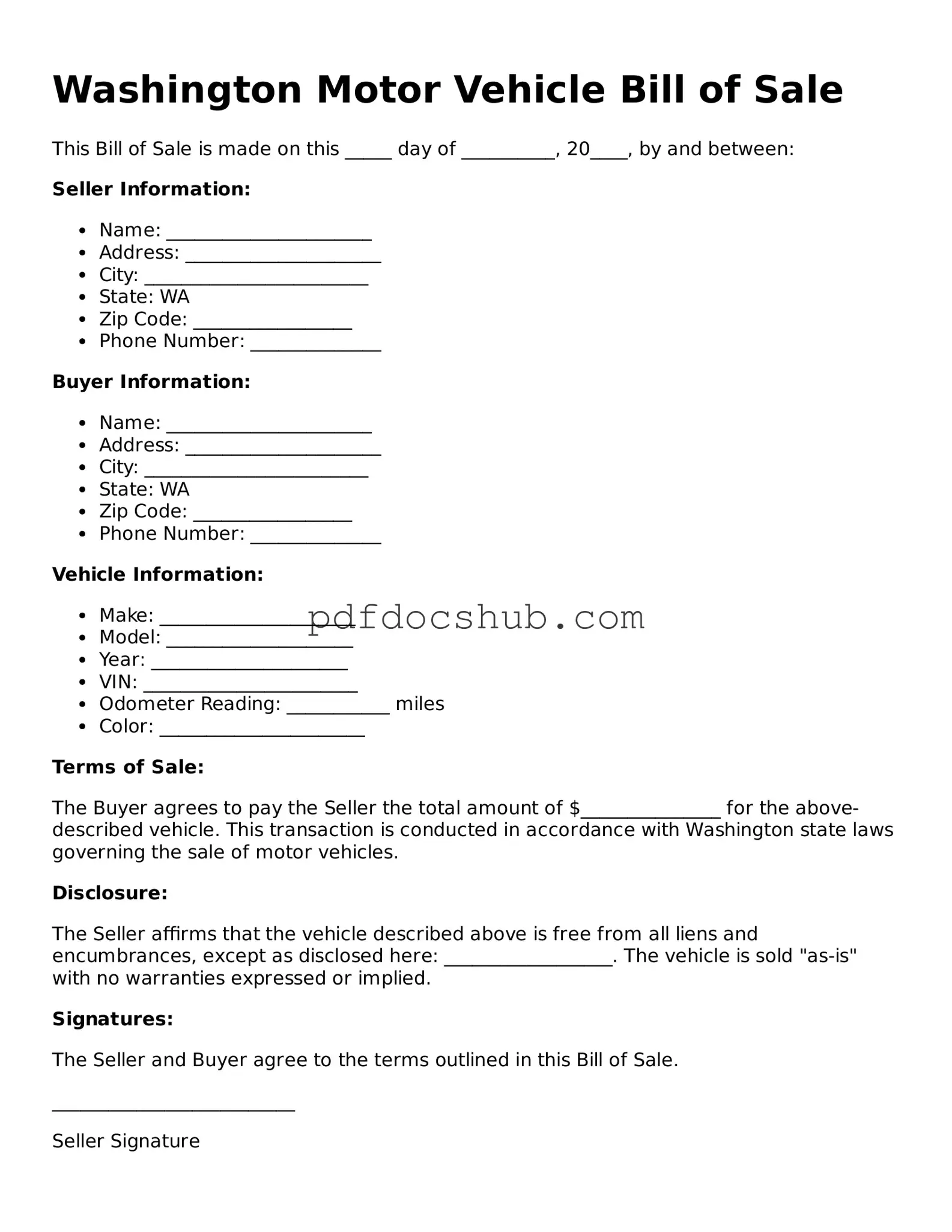 Attorney-Approved Washington Motor Vehicle Bill of Sale Form