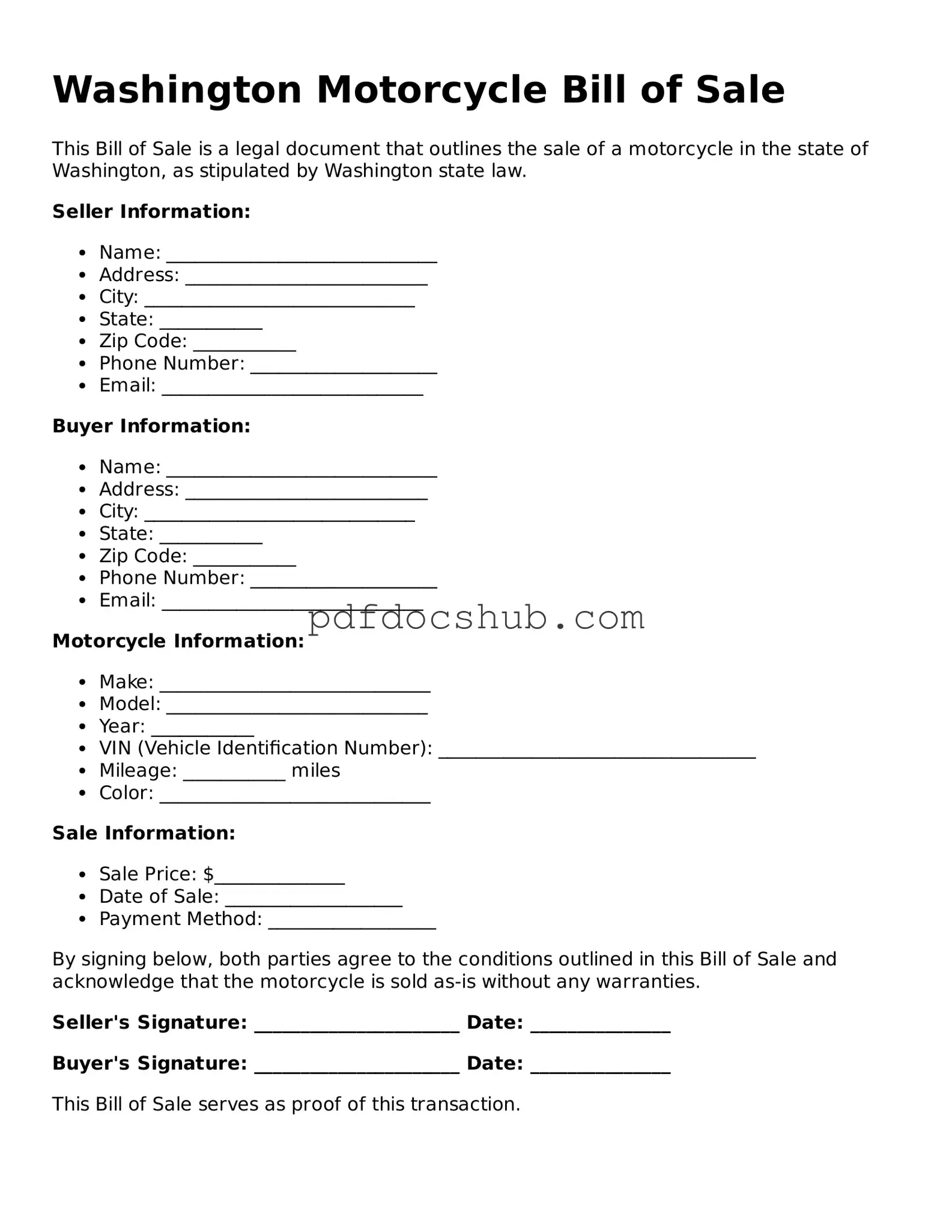 Attorney-Approved Washington Motorcycle Bill of Sale Form