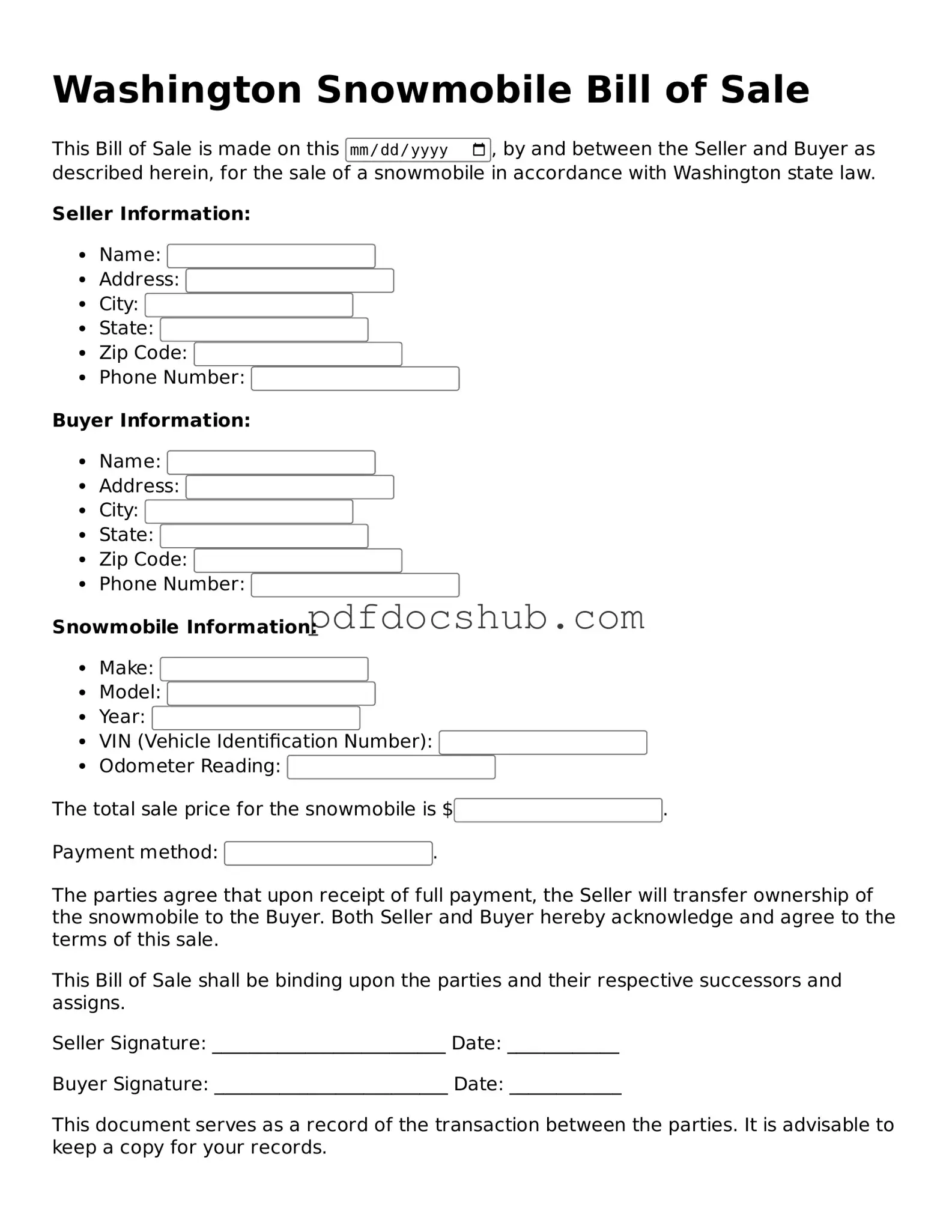 Attorney-Approved Washington Snowmobile Bill of Sale Form