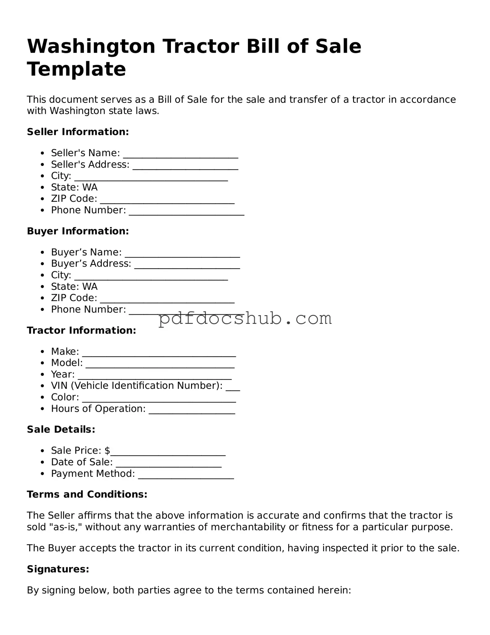 Attorney-Approved Washington Tractor Bill of Sale Form