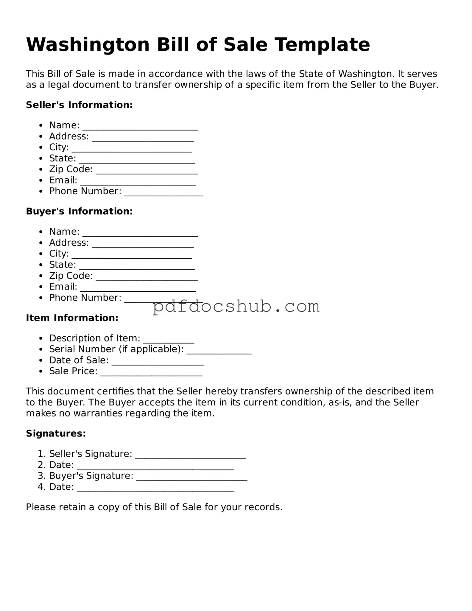 Attorney-Approved Washington Bill of Sale Form