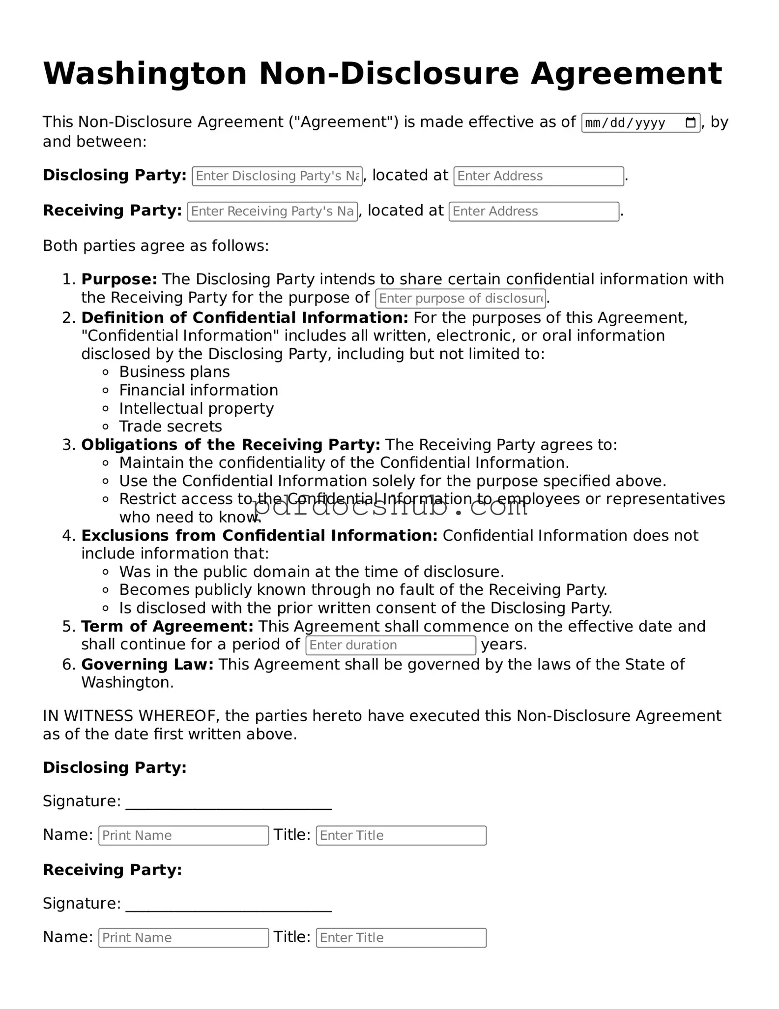 Attorney-Approved Washington Non-disclosure Agreement Form