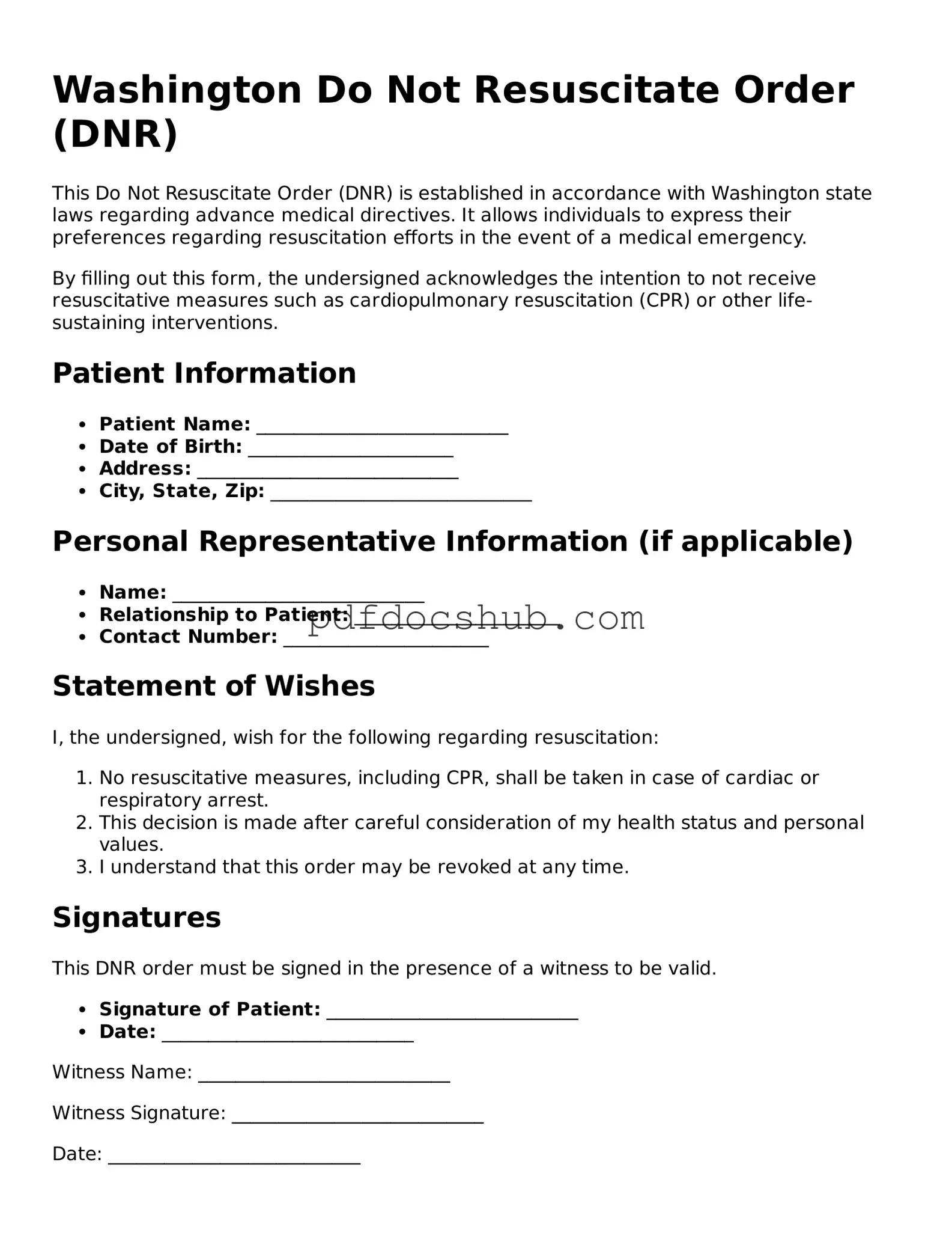 Attorney-Approved Washington Do Not Resuscitate Order Form