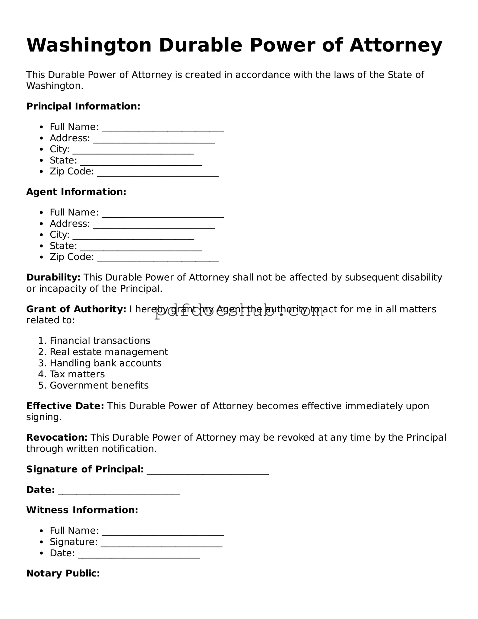Attorney-Approved Washington Durable Power of Attorney Form