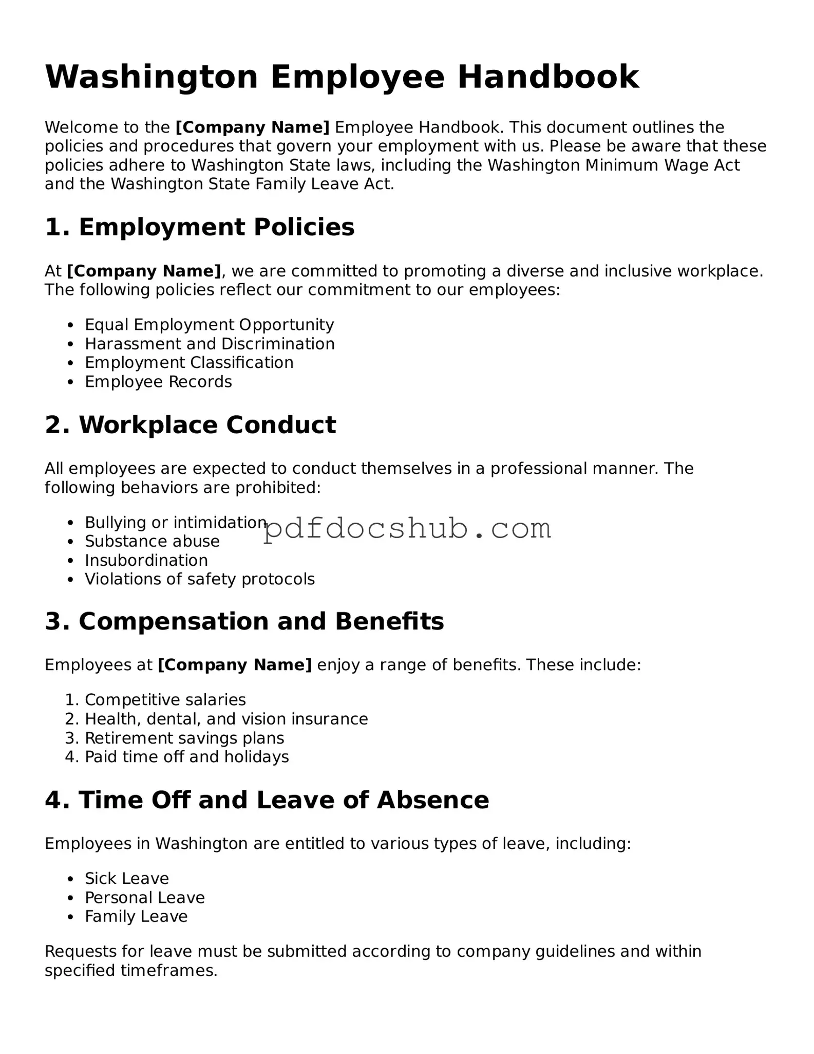 Attorney-Approved Washington Employee Handbook Form