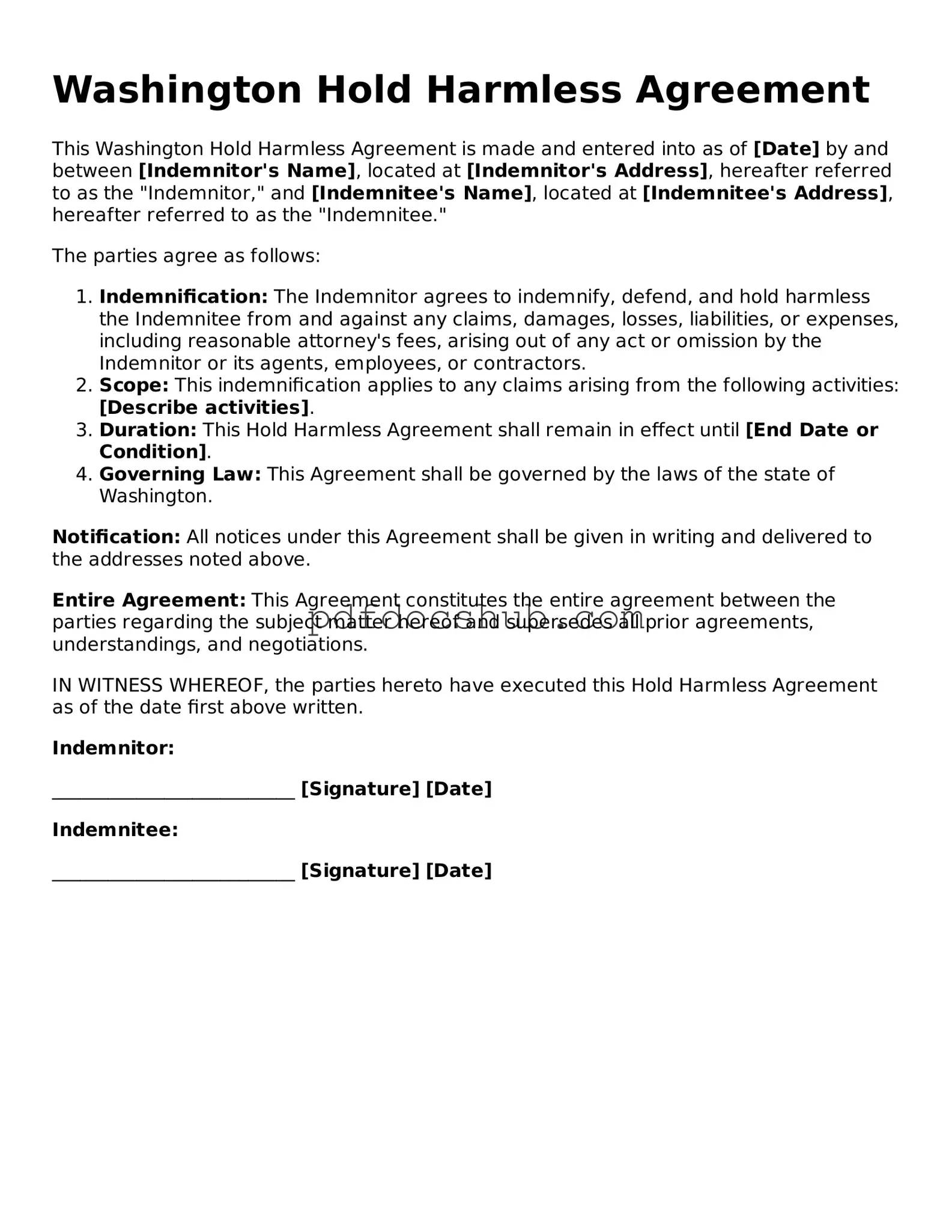 Attorney-Approved Washington Hold Harmless Agreement Form