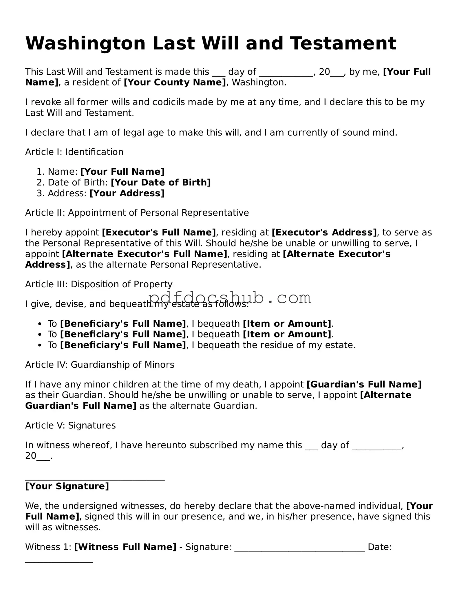 Attorney-Approved Washington Last Will and Testament Form