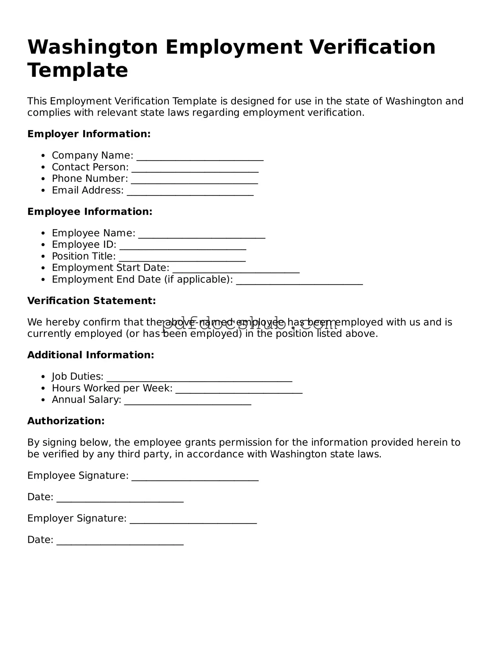 Attorney-Approved Washington Employment Verification Form