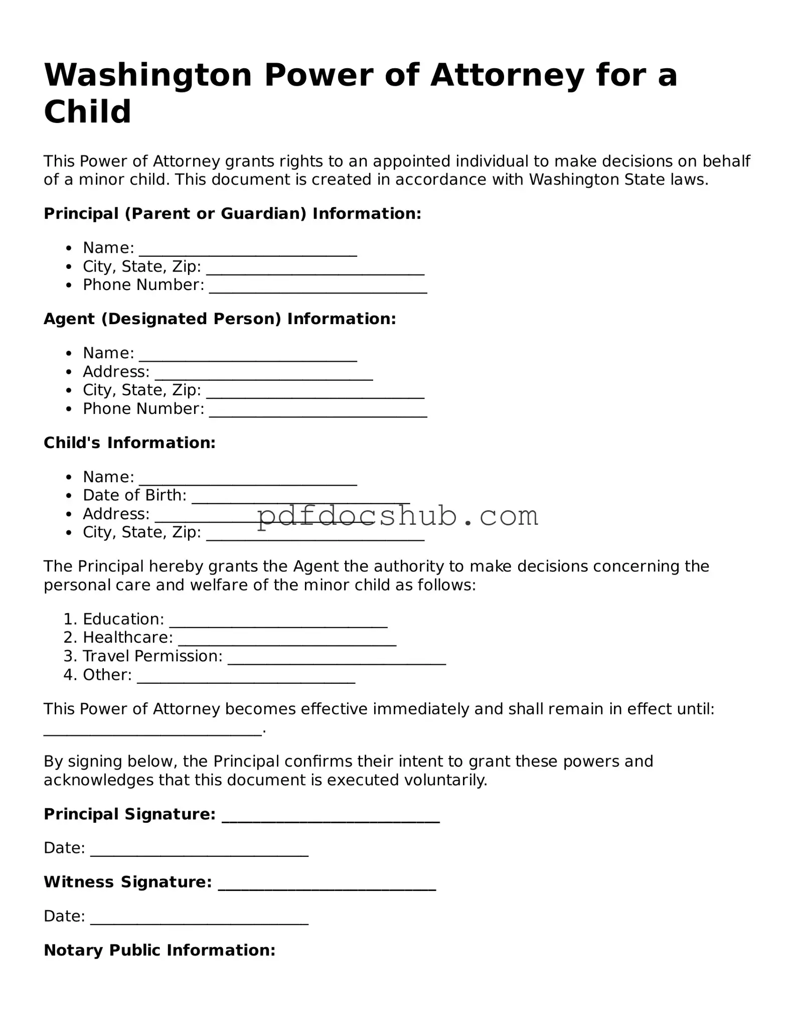 Attorney-Approved Washington Power of Attorney for a Child Form