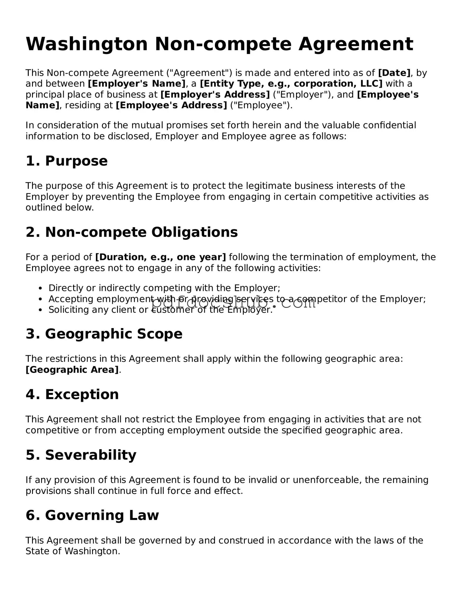 Attorney-Approved Washington Non-compete Agreement Form