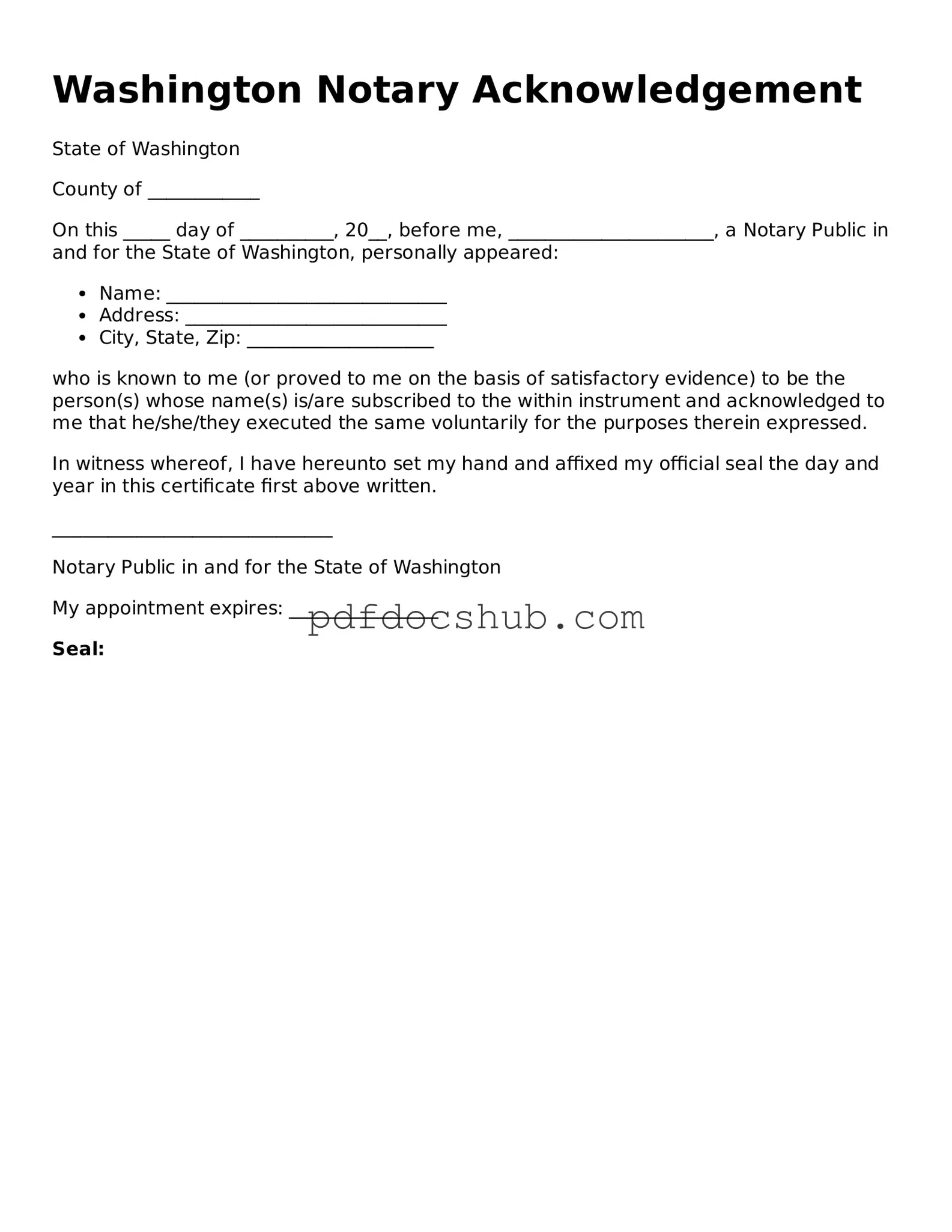 Attorney-Approved Washington Notary Acknowledgement Form