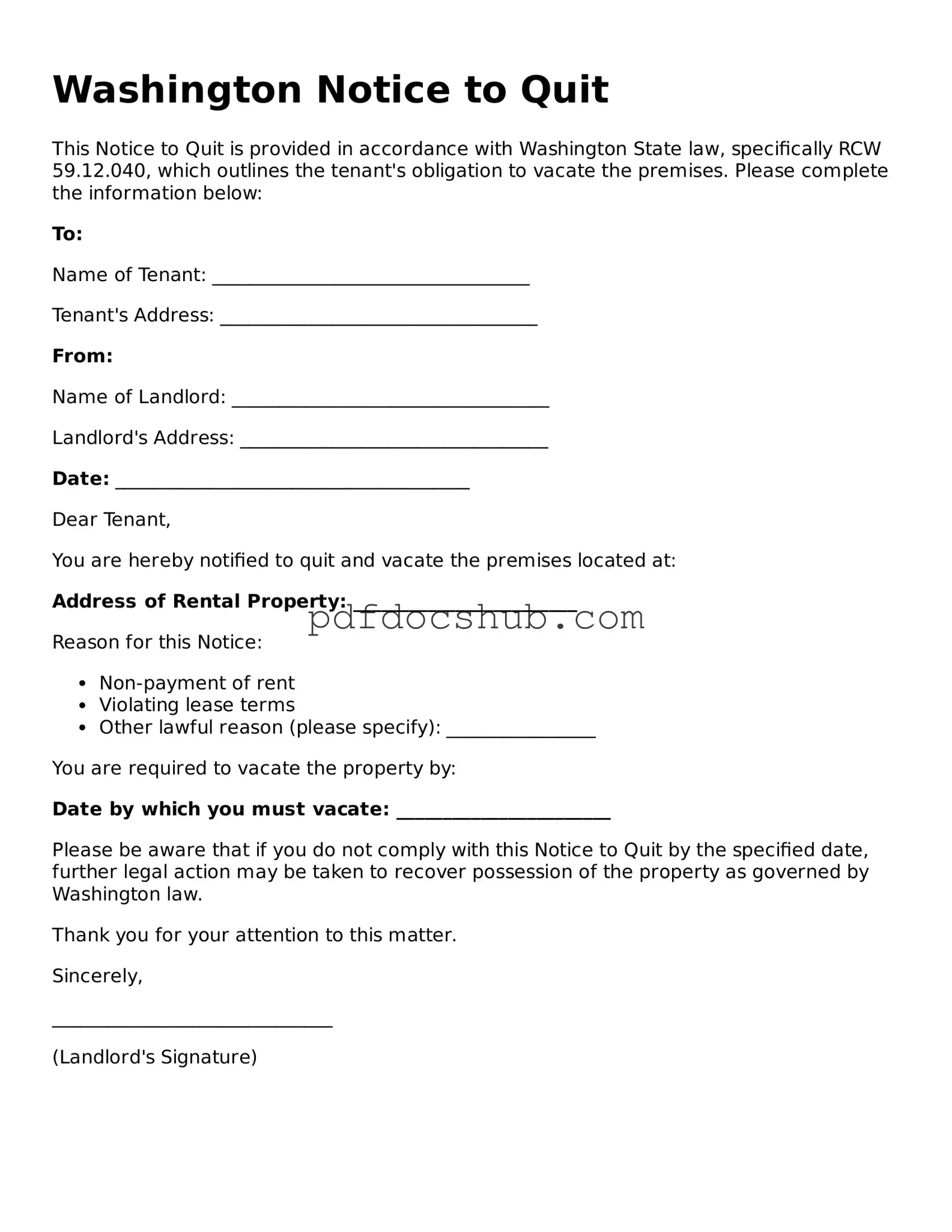 Attorney-Approved Washington Notice to Quit Form