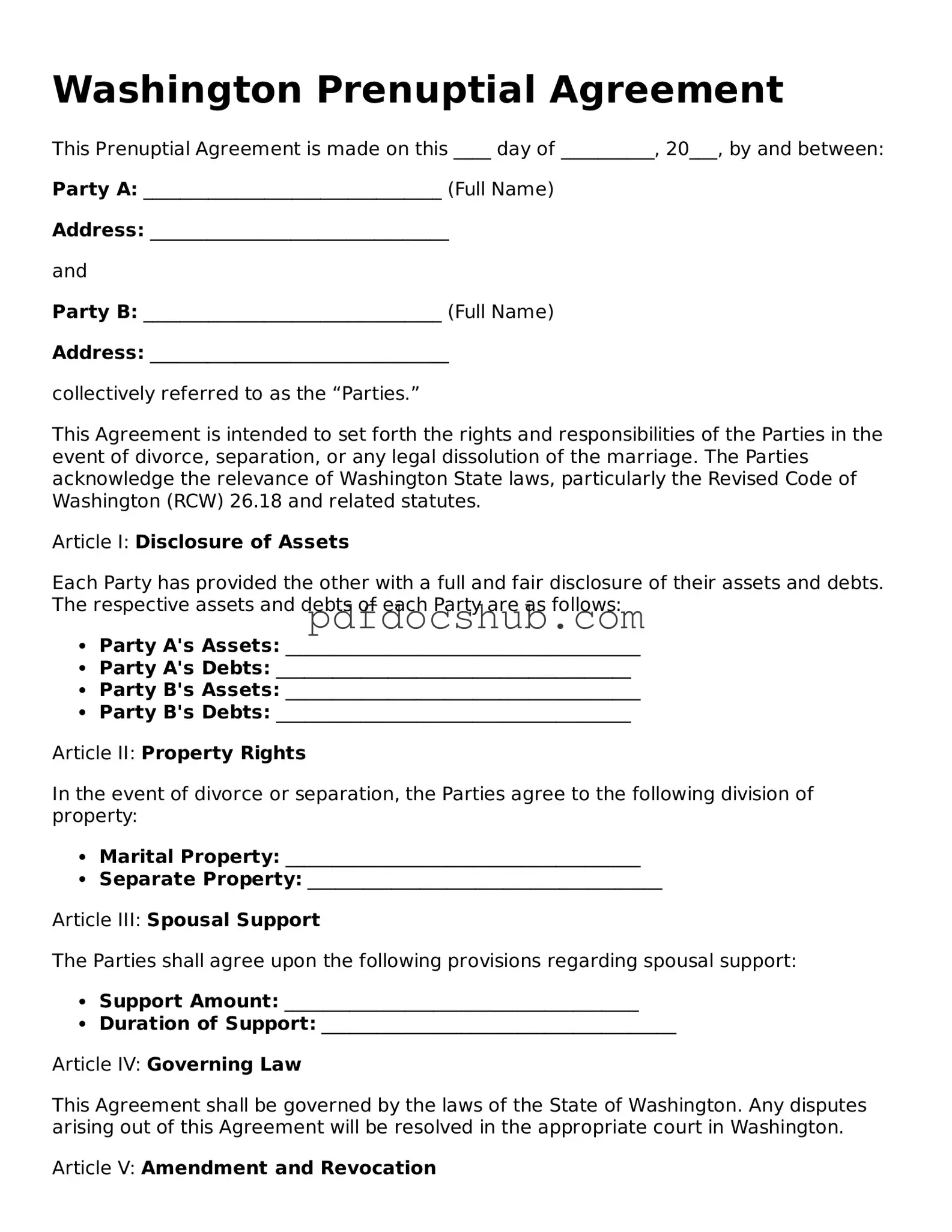 Attorney-Approved Washington Prenuptial Agreement Form
