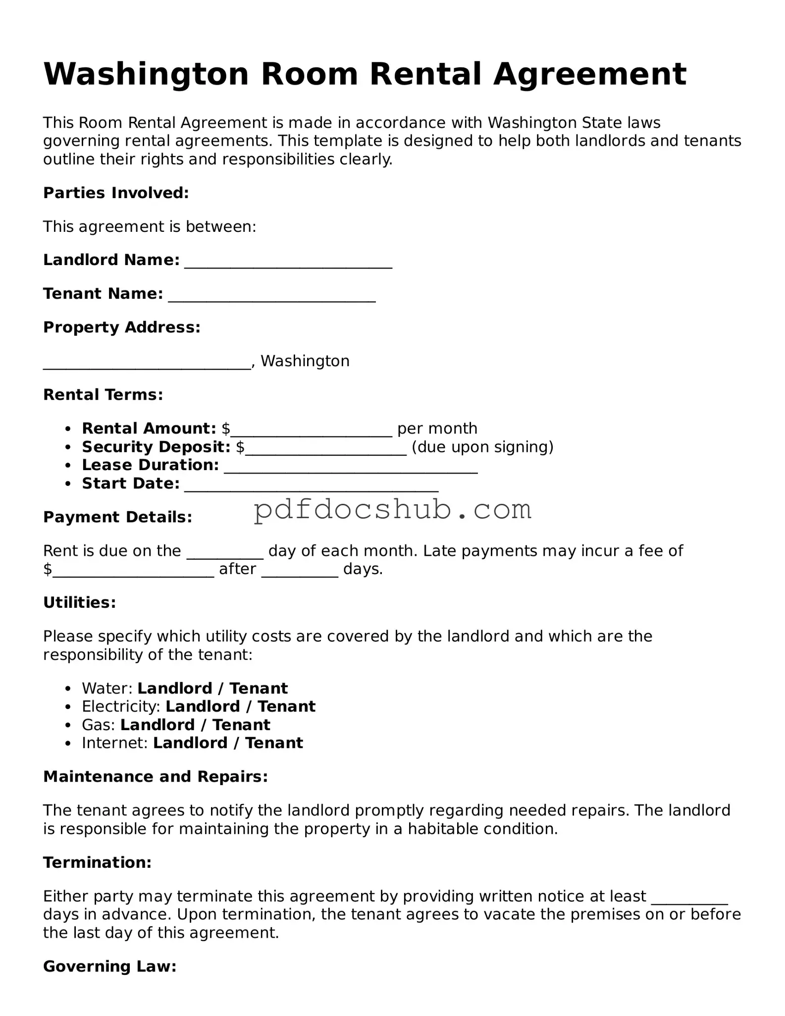 Attorney-Approved Washington Room Rental Agreement Form