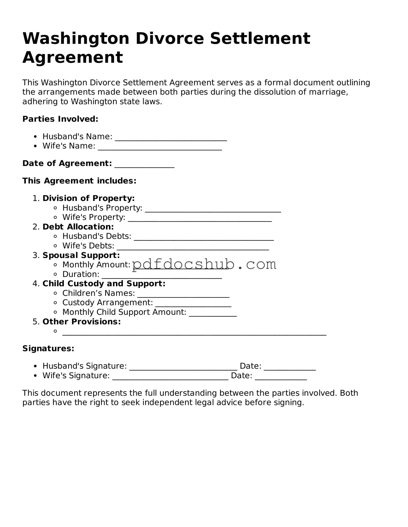 Attorney-Approved Washington Divorce Settlement Agreement Form