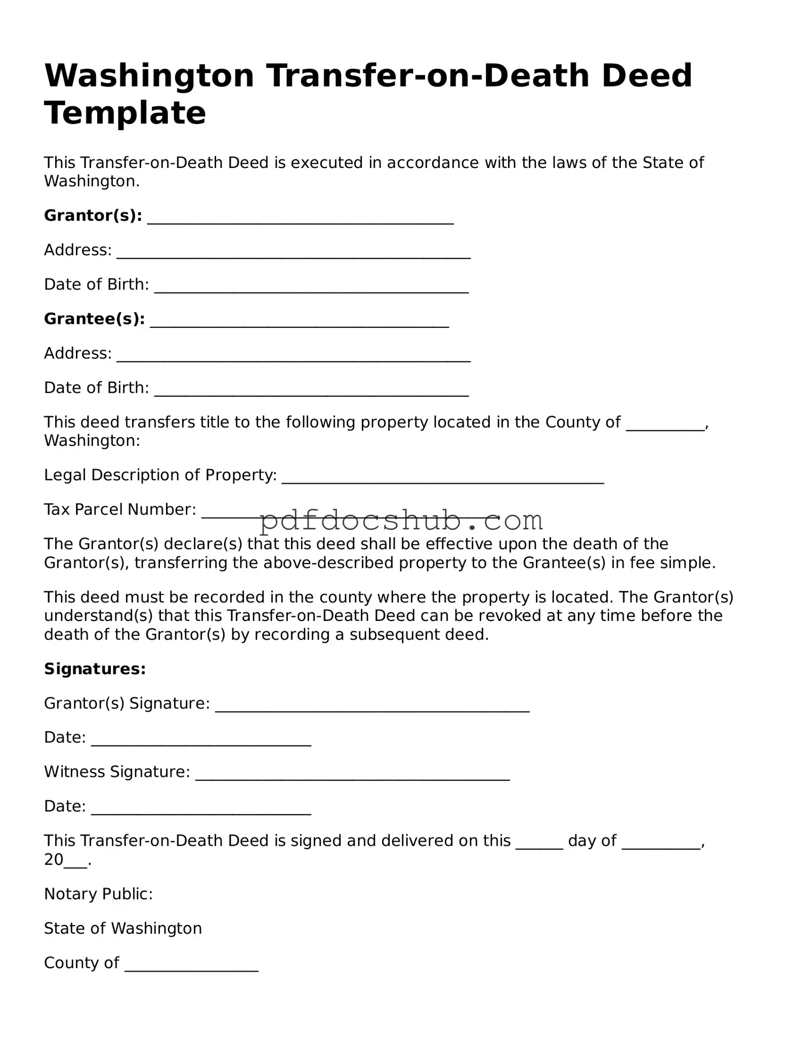 Attorney-Approved Washington Transfer-on-Death Deed Form