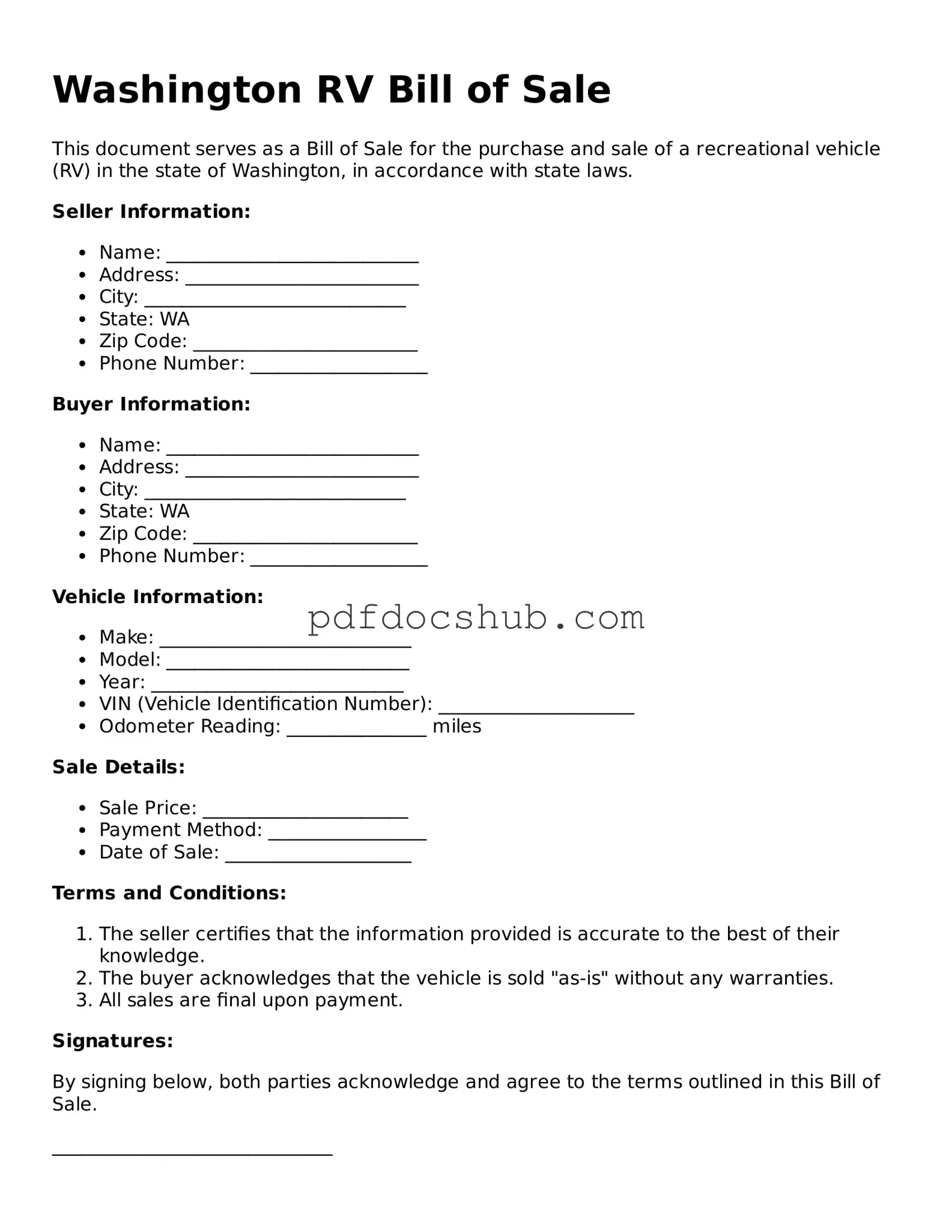Attorney-Approved Washington RV Bill of Sale Form