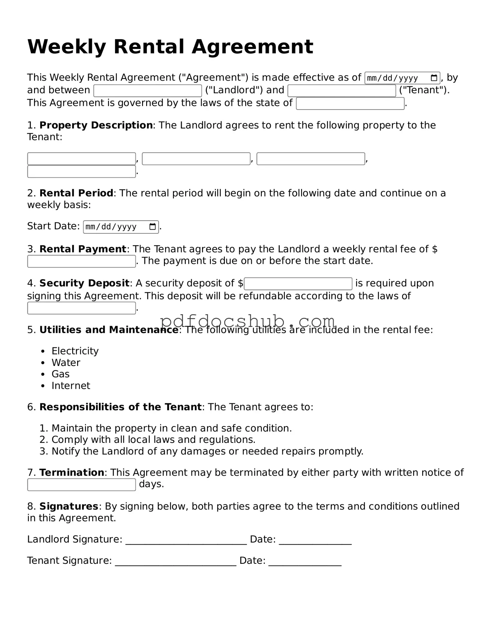 Legal Weekly Rental Agreement Template