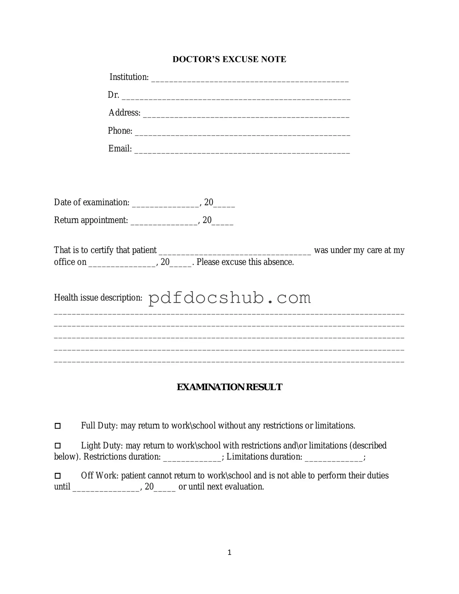 Doctors Excuse Note Template