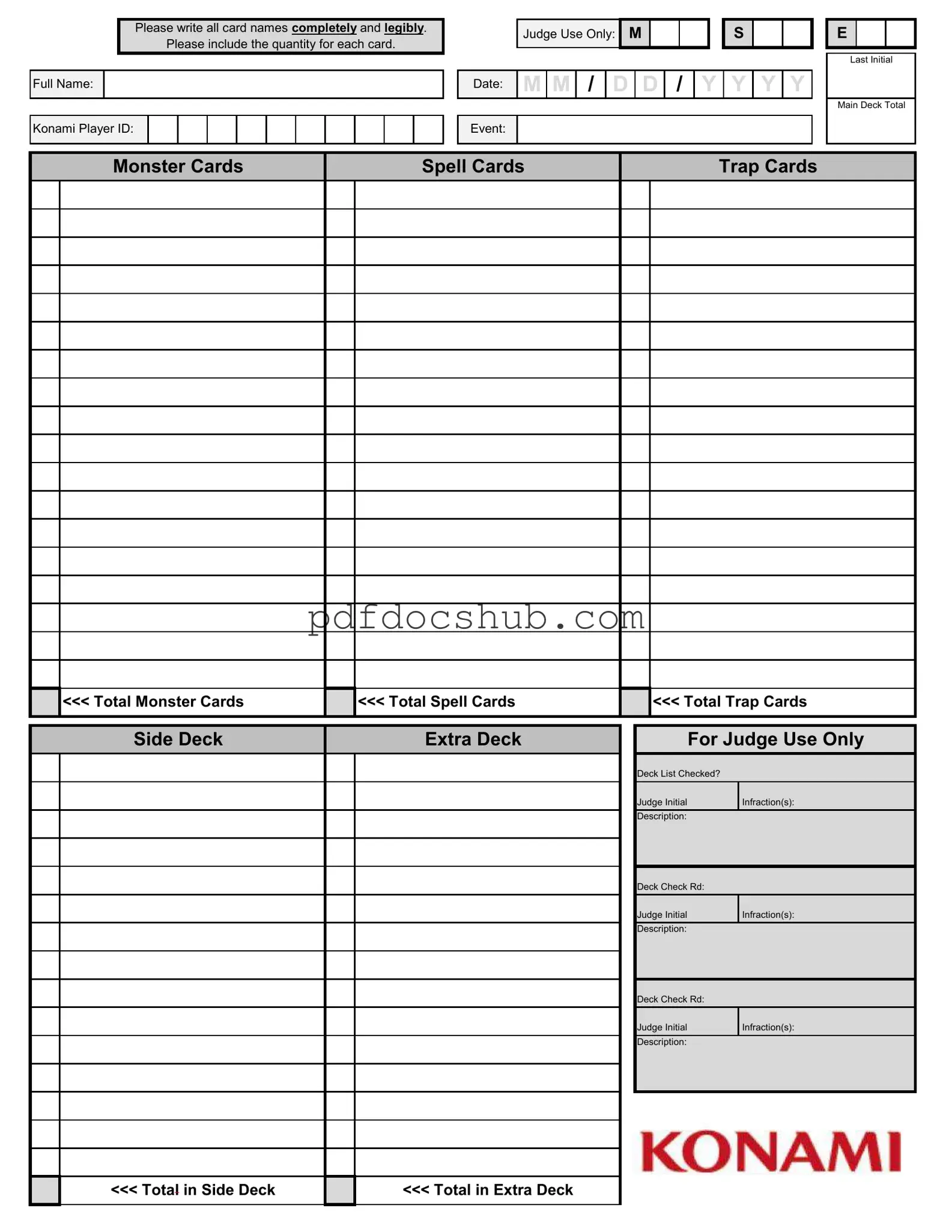 Konami Decklist Template